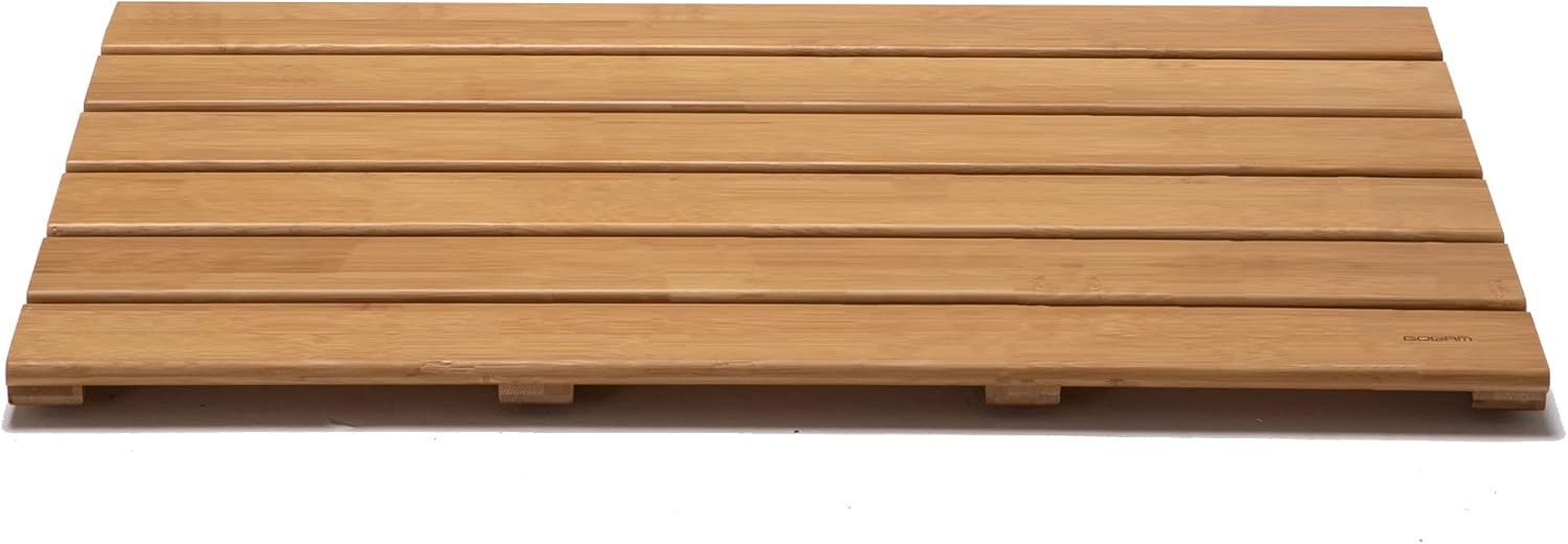 GOBAM Natural Bamboo Bath Mat - Non-Slip Shower & Bathtub Mat, Easy Clean Indoor & Outdoor Floor Mat for Spa, Sauna, Pool - Small 19.7 x 13 inches