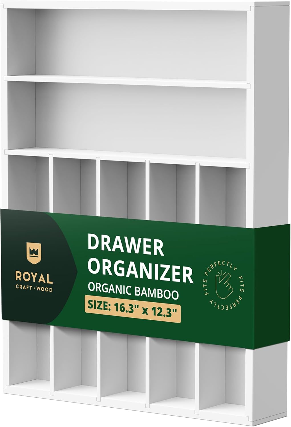 ROYAL CRAFT WOOD Luxury Bamboo Kitchen Drawer Organizer - Silverware Organizer - Utensil Holder and Cutlery Tray with Grooved Drawer Dividers for Flatware and Kitchen Utensils (9 Slot, Black)