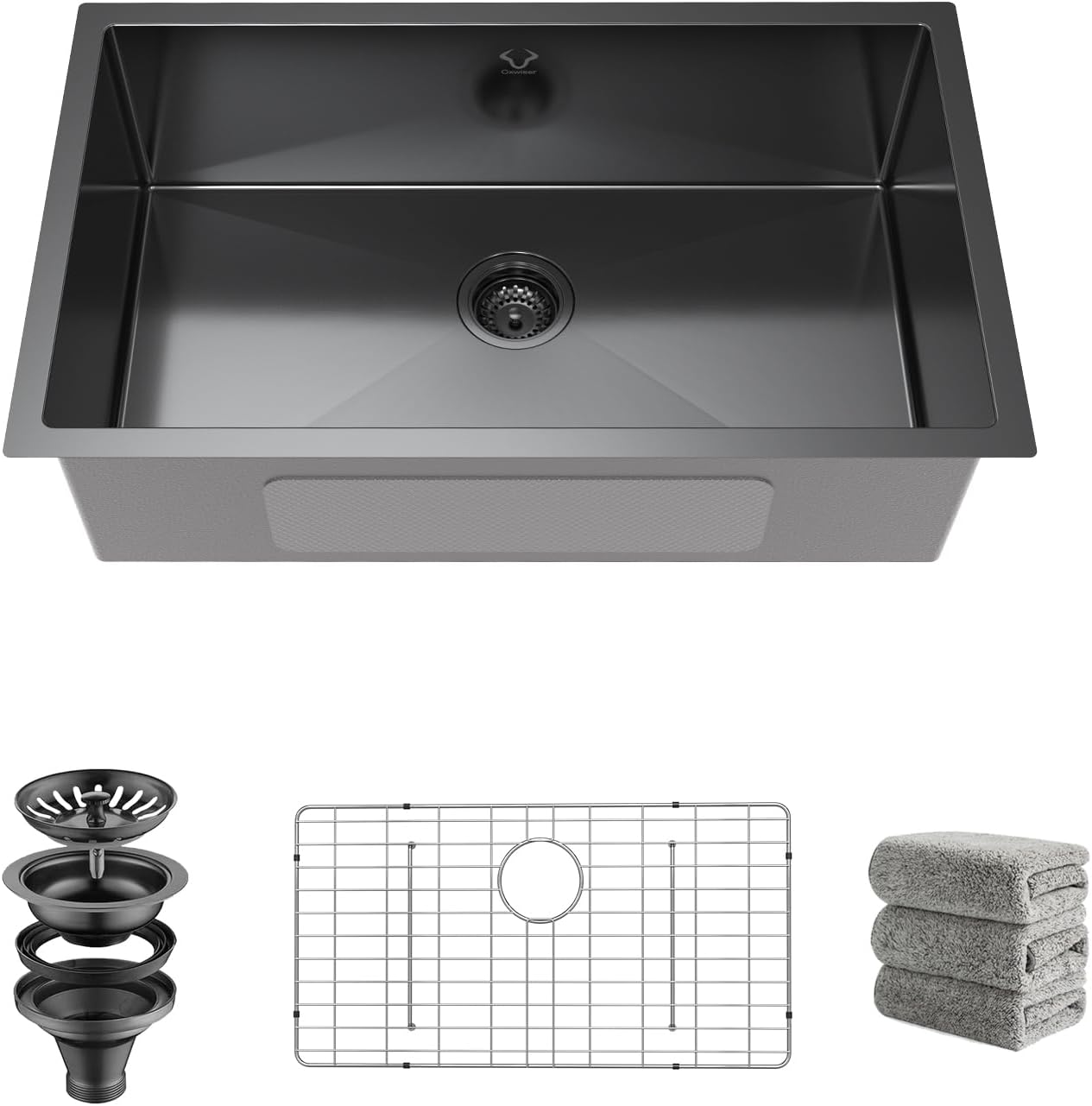 Kitchen Sink 30x18 Inch Undermount Sink Stainless Steel 16 Gauge Single Bowl Kitchen Sinks Set (5 Item Bundle: Sink, Bottom Grid, Drain Assembly, Drain Cap, Towel)