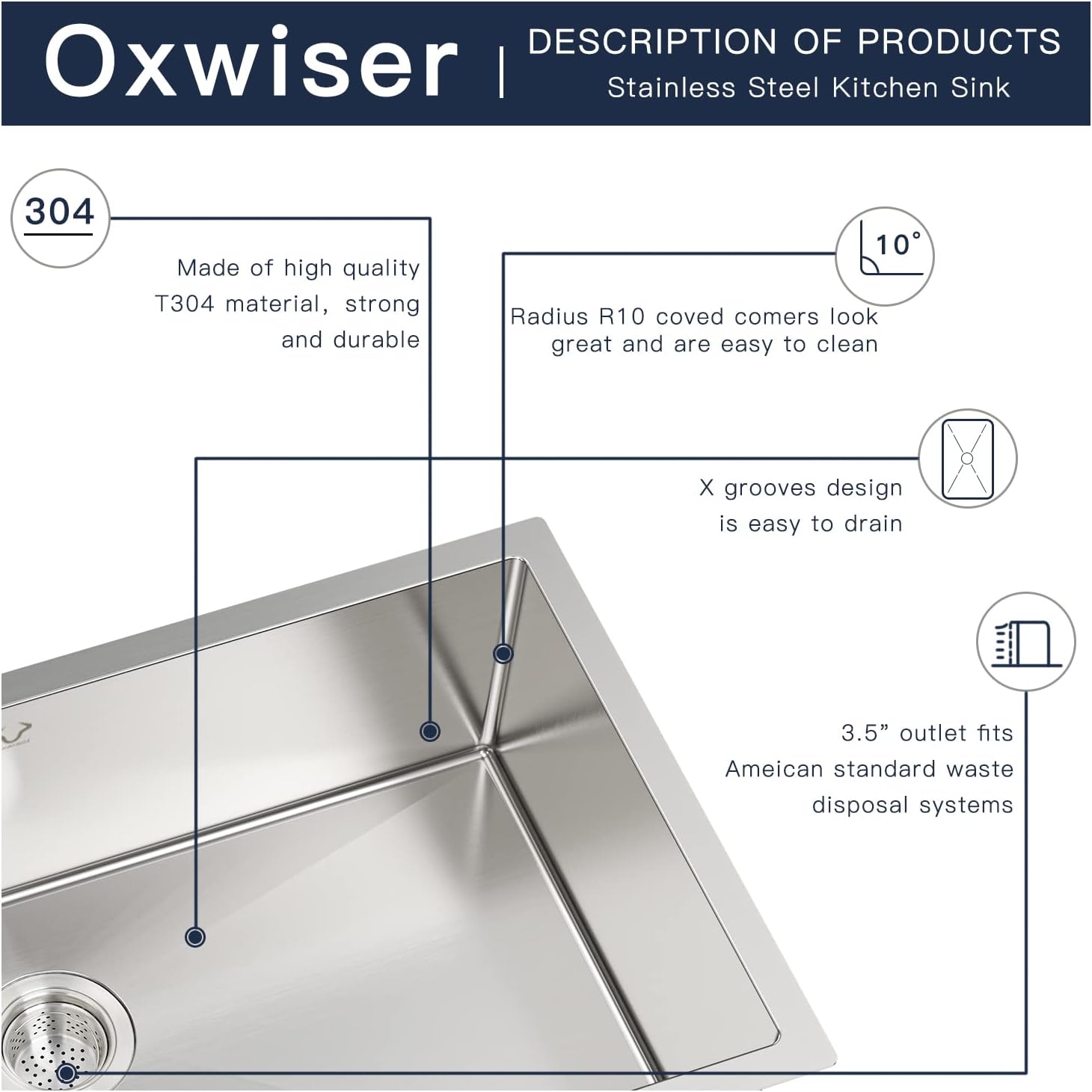 Kitchen Sink 30x18 Inch Undermount Sink Stainless Steel 16 Gauge Single Bowl Kitchen Sinks Set (5 Item Bundle: Sink, Bottom Grid, Drain Assembly, Drain Cap, Towel)
