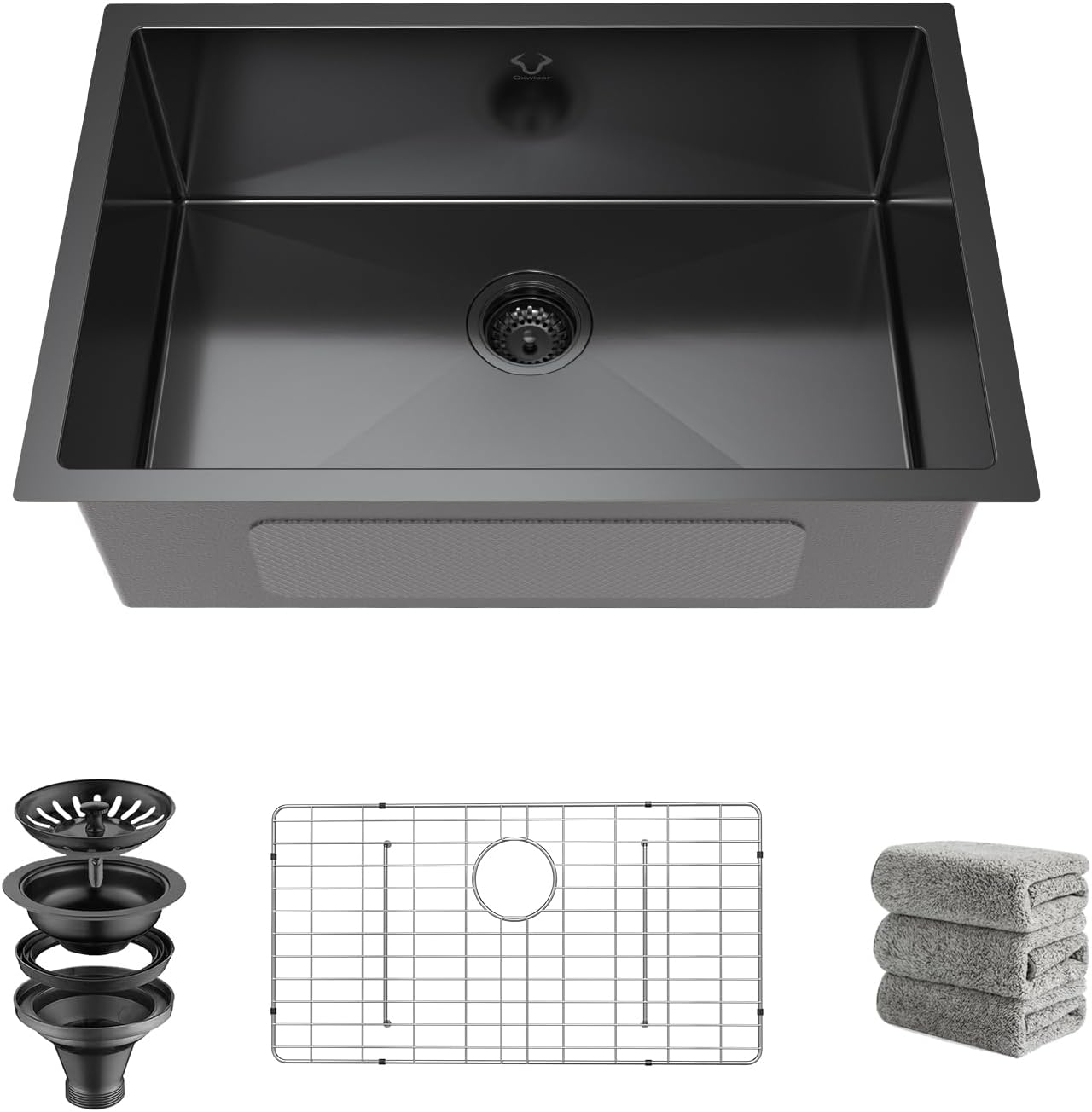 Kitchen Sink 30x18 Inch Undermount Sink Stainless Steel 16 Gauge Single Bowl Kitchen Sinks Set (5 Item Bundle: Sink, Bottom Grid, Drain Assembly, Drain Cap, Towel)