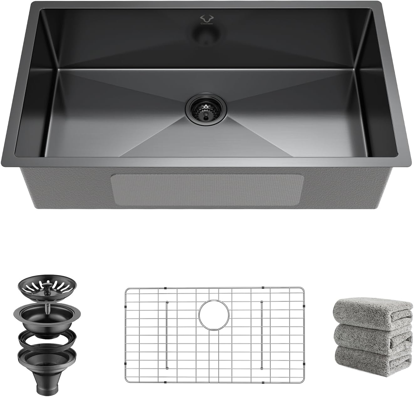 Kitchen Sink 30x18 Inch Undermount Sink Stainless Steel 16 Gauge Single Bowl Kitchen Sinks Set (5 Item Bundle: Sink, Bottom Grid, Drain Assembly, Drain Cap, Towel)