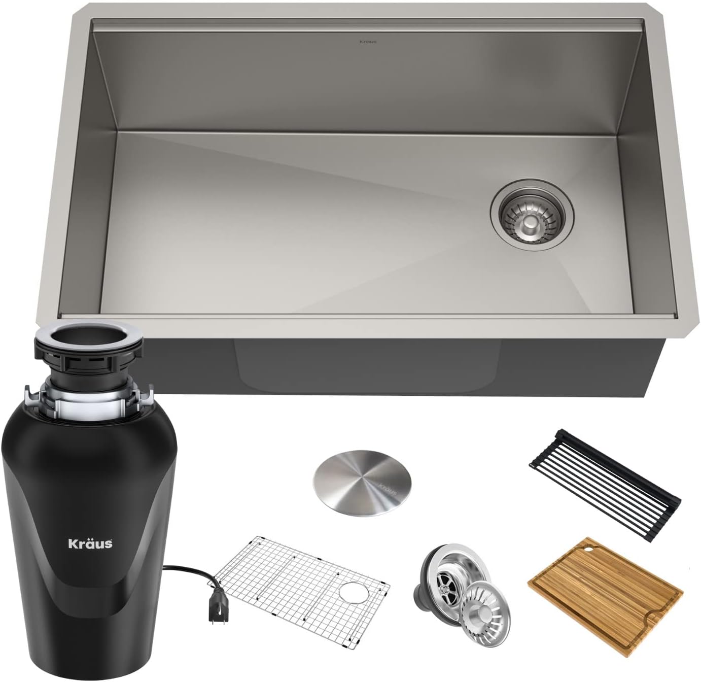 KRAUS Kore 32-Inch Undermount Workstation 16 Gauge Single Bowl Stainless Steel Kitchen Sink with Accessories, KWU110-32