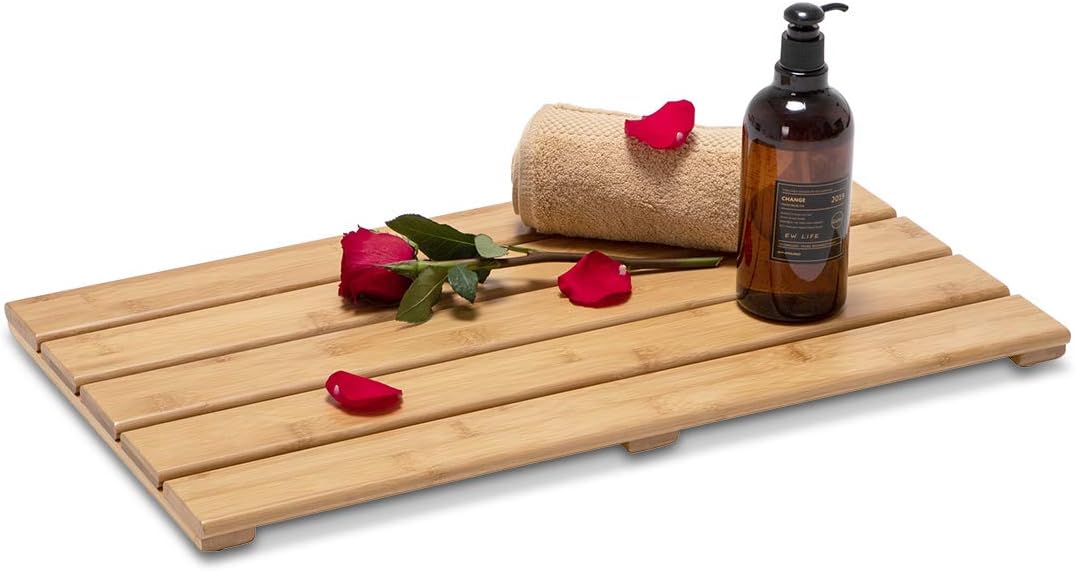 GOBAM Natural Bamboo Bath Mat - Non-Slip Shower & Bathtub Mat, Easy Clean Indoor & Outdoor Floor Mat for Spa, Sauna, Pool - Small 19.7 x 13 inches