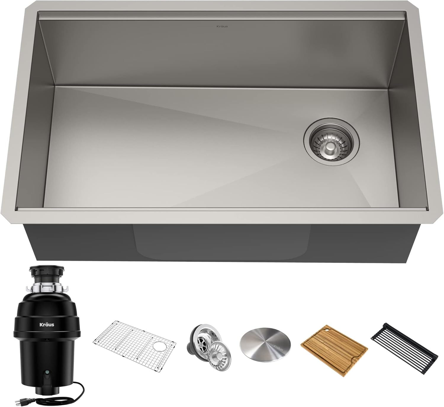 KRAUS Kore 32-Inch Undermount Workstation 16 Gauge Single Bowl Stainless Steel Kitchen Sink with Accessories, KWU110-32