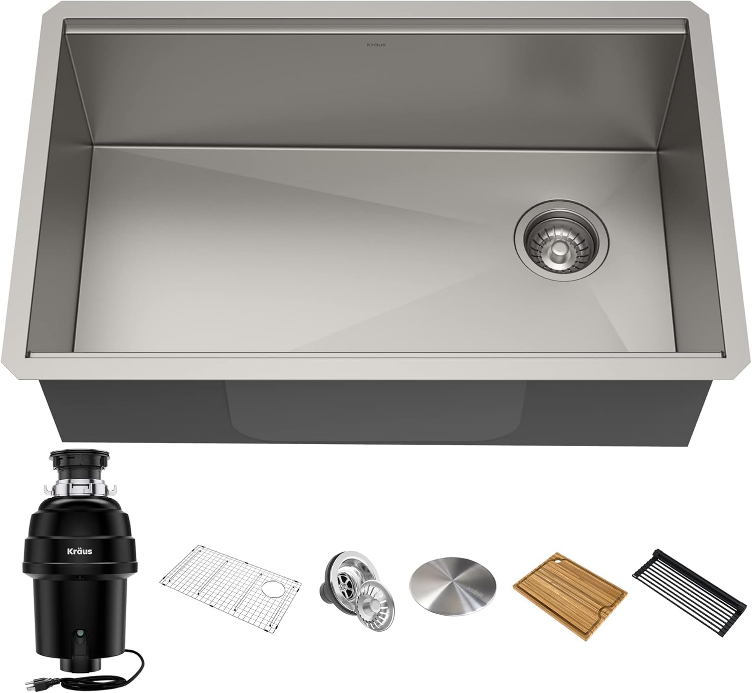 KRAUS Kore 32-Inch Undermount Workstation 16 Gauge Single Bowl Stainless Steel Kitchen Sink with Accessories, KWU110-32