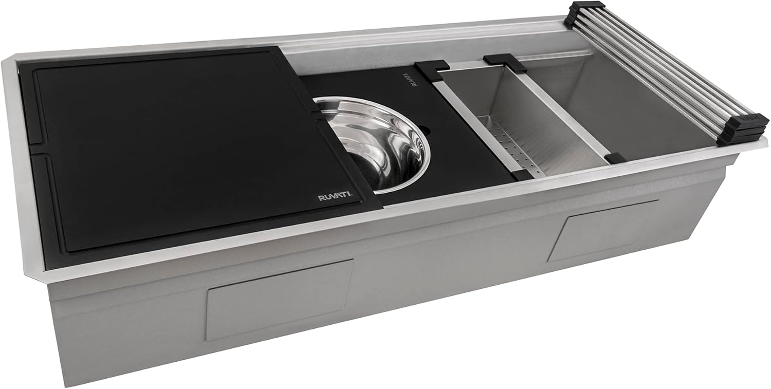 Ruvati 36-inch Workstation Kitchen Sink - Dual Tier Undermount Kitchen Sink - 16 Gauge Stainless Steel Kitchens Sinks with Brushed Finish hides scratches - RVH8277