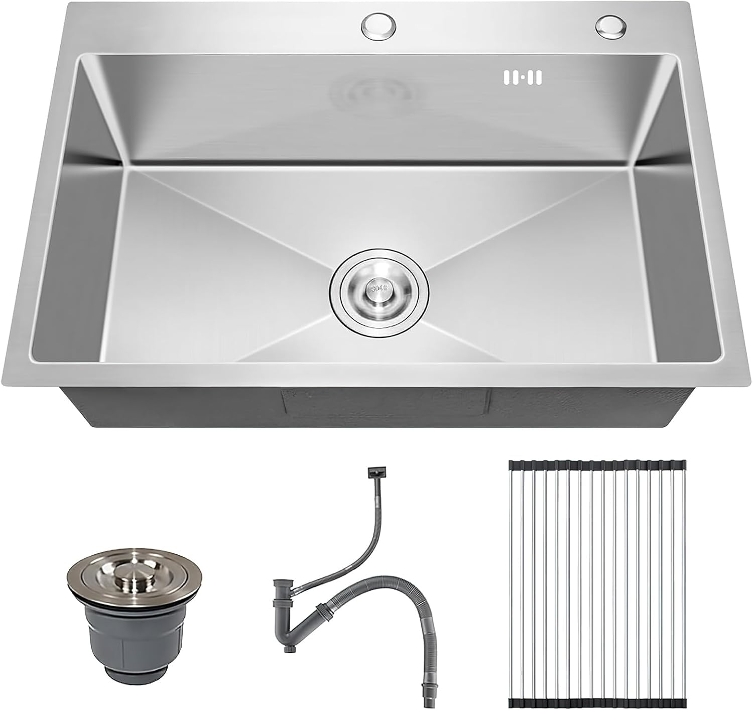 DuyviSteil 30" x 18" x 9" Topmount Kitchen Sink, 304 Stainless Steel Drop in Single Bowl Sink with Basket Strainer for RV, Travel Trailer, Garage(Nano)