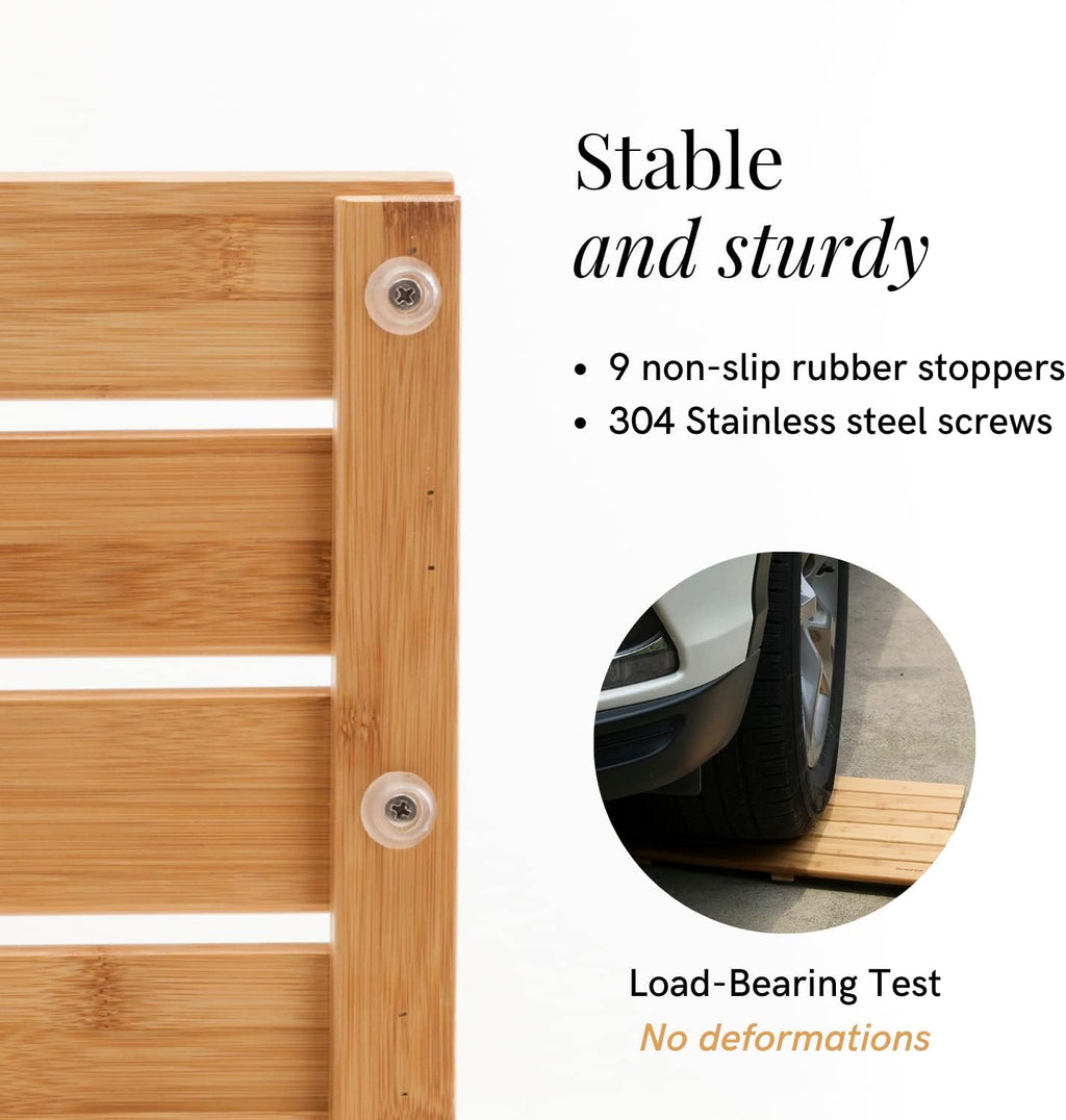 GOBAM Natural Bamboo Bath Mat - Non-Slip Shower & Bathtub Mat, Easy Clean Indoor & Outdoor Floor Mat for Spa, Sauna, Pool - Small 19.7 x 13 inches