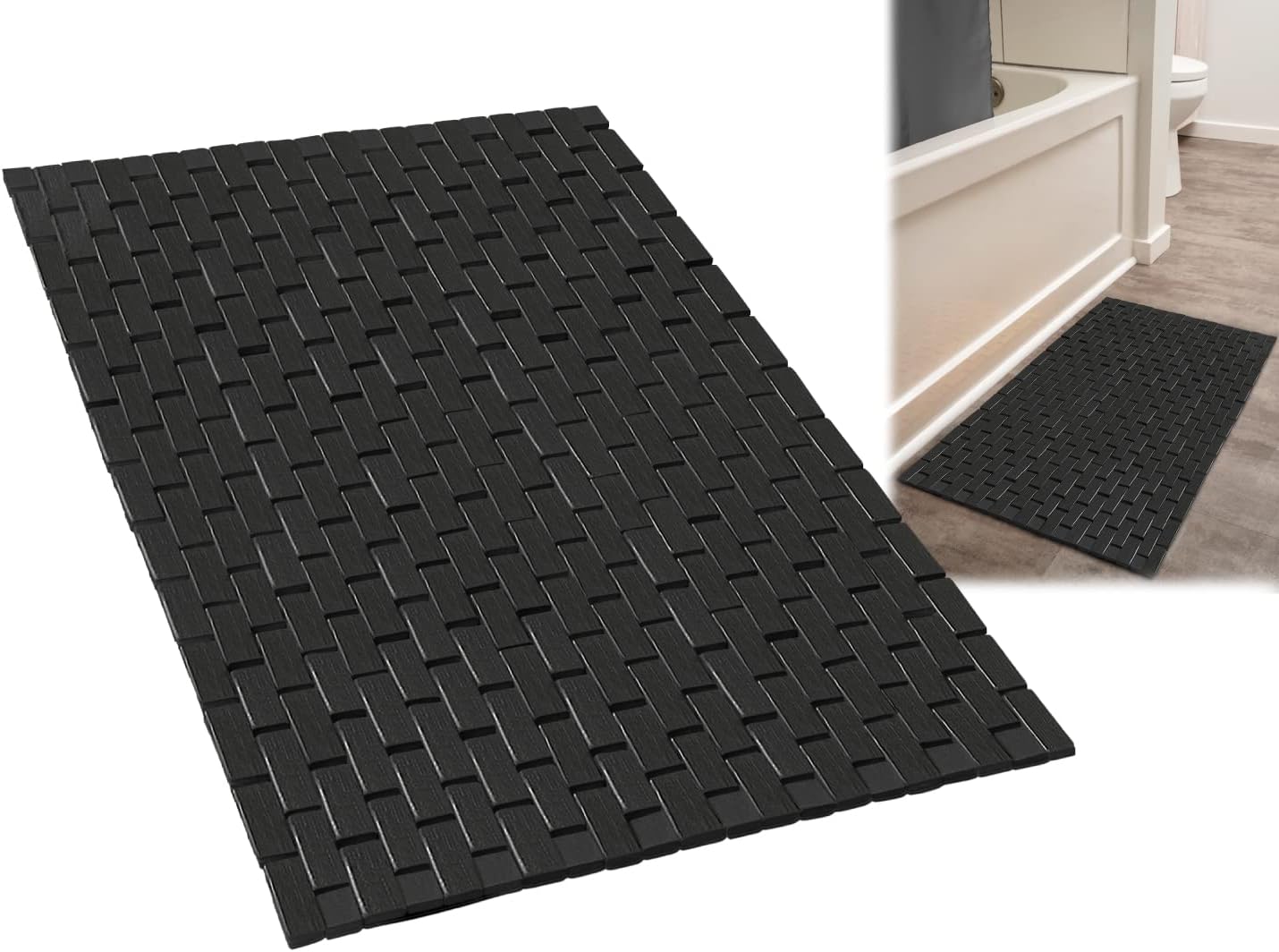 Bamboo Bath Mat for Bathroom - Large, 34 x 18 x 0.4 Inches [LxWxH] Foldable Wood Bathmat, Accessories and Decor for Bathroom Sauna Spa Tub and Door Area - Underlay for Rugs