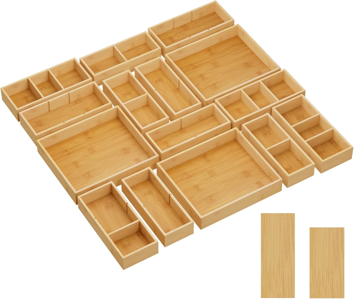 Lifewit Drawer Organizers 10 Pack(22 Grid) with 12 Inserts, Adjustable Bamboo Wooden Drawer Dividers, Stackable Storage Box for Utensils, Silverware, Makeup, Junk in Kitchen/Bathroom/Office/Vanity