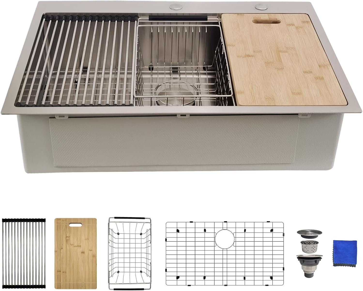 30 Inch Undermount Kitchen Sink - Delironexu 18 Gauge Stainless Steel Single Bowl Kitchen Sinks 30"x18"x9" Handmade Design with Brushed, Includes Drain Kit (No Additional Accessories)