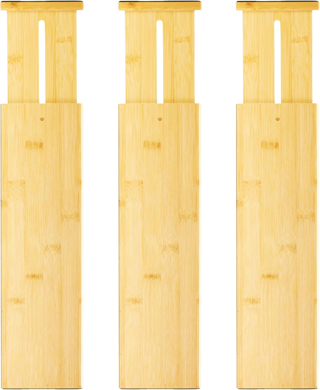 VaeFae Adjustable Bamboo Drawer Dividers, Expandable Drawer Organizer for Kitchen, Bedroom, Bathroom, Dresser and Office, 6-Pack