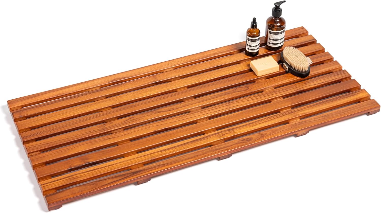 Teak Shower Mat - Premium Non-Slip Bath Mat for Bathtub & Shower, Natural Wooden Bathroom Floor Mat, Spa-Style Fast-Drying Bathtub Tray, Solid Teak Wood (21"x14")