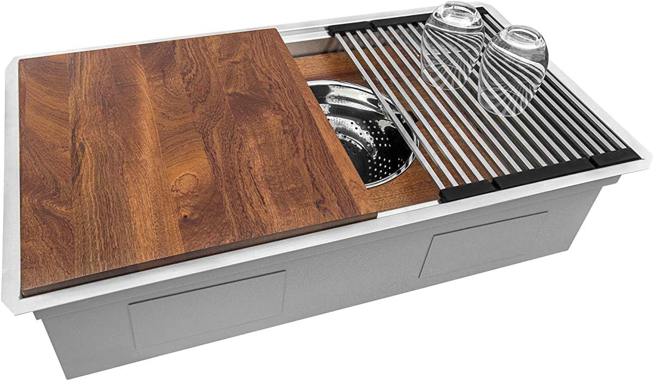 Ruvati 36-inch Workstation Kitchen Sink - Dual Tier Undermount Kitchen Sink - 16 Gauge Stainless Steel Kitchens Sinks with Brushed Finish hides scratches - RVH8277