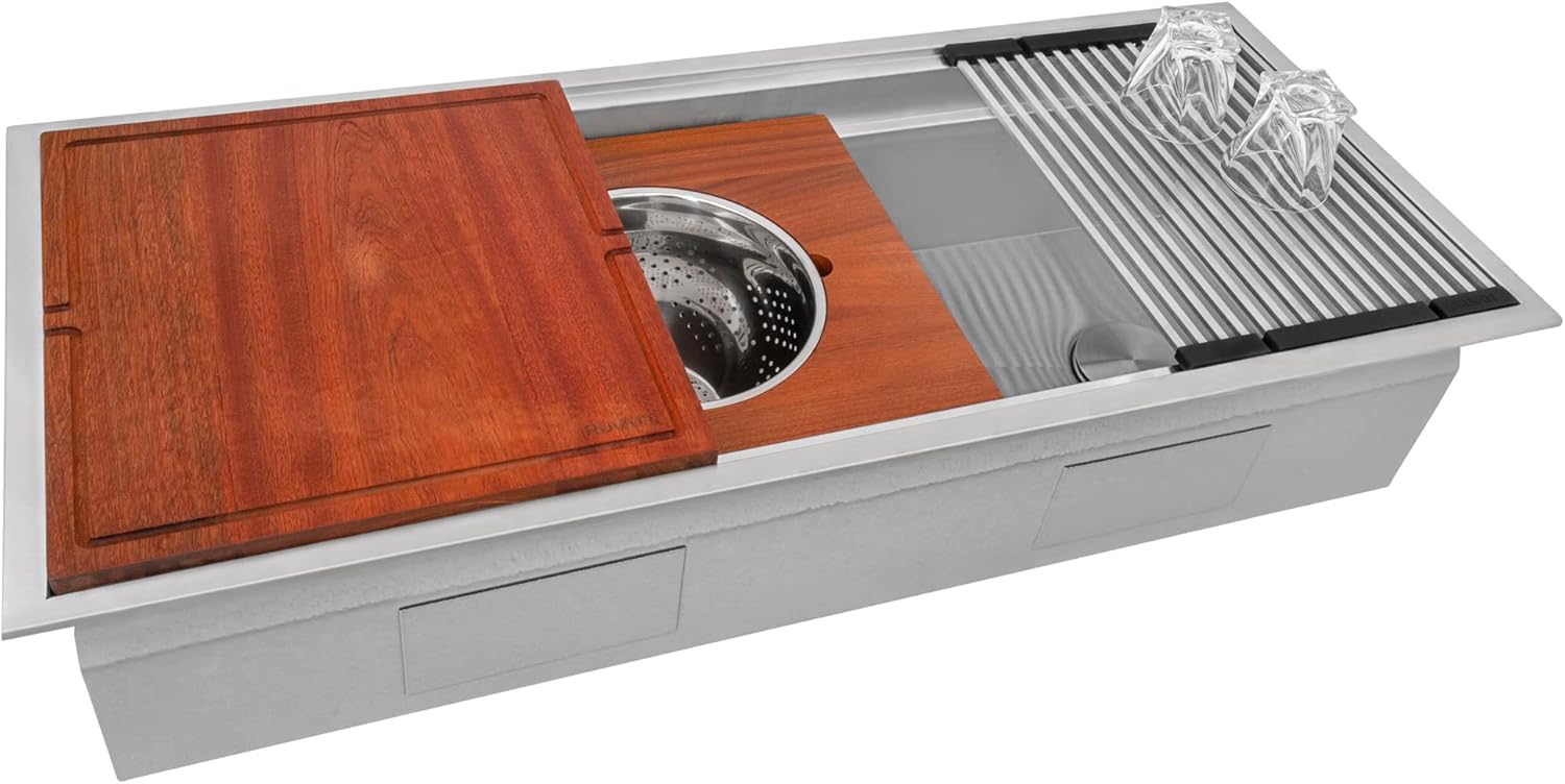 Ruvati 36-inch Workstation Kitchen Sink - Dual Tier Undermount Kitchen Sink - 16 Gauge Stainless Steel Kitchens Sinks with Brushed Finish hides scratches - RVH8277