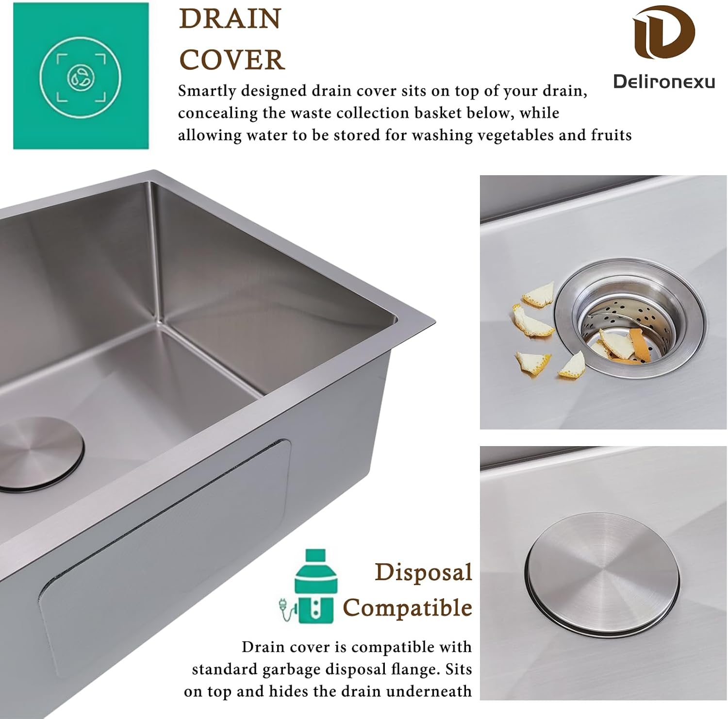 30 Inch Undermount Kitchen Sink - Delironexu 18 Gauge Stainless Steel Single Bowl Kitchen Sinks 30"x18"x9" Handmade Design with Brushed, Includes Drain Kit (No Additional Accessories)