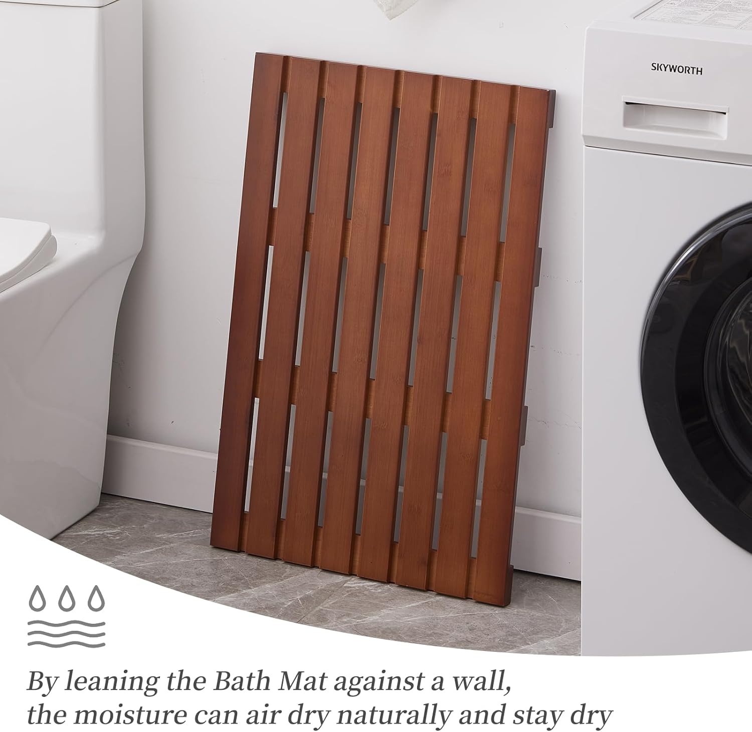 Bamboo Bath Mat for Shower with Non-Slip Rubber,Bathtub Mat,Floor Mat,Shower Mat for Indoor,Outdoor,Spa, Sauna, Pool (Brown, 25.5 * 17 * 1.4 inches)