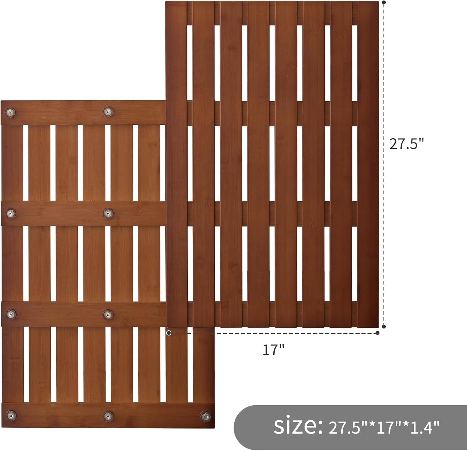 Bamboo Bath Mat for Shower with Non-Slip Rubber,Bathtub Mat,Floor Mat,Shower Mat for Indoor,Outdoor,Spa, Sauna, Pool (Brown, 25.5 * 17 * 1.4 inches)