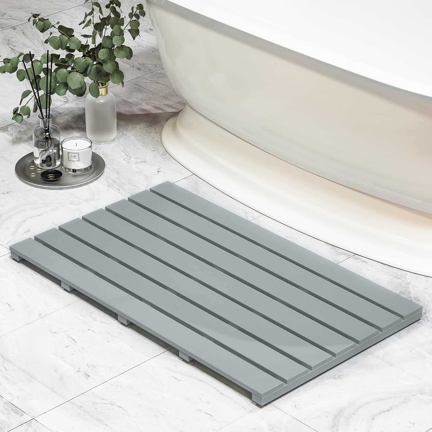 Bath Mat for Luxury Shower - Non-Slip Bamboo Sturdy Water Proof Bathroom Carpet for Indoor or Outdoor Use