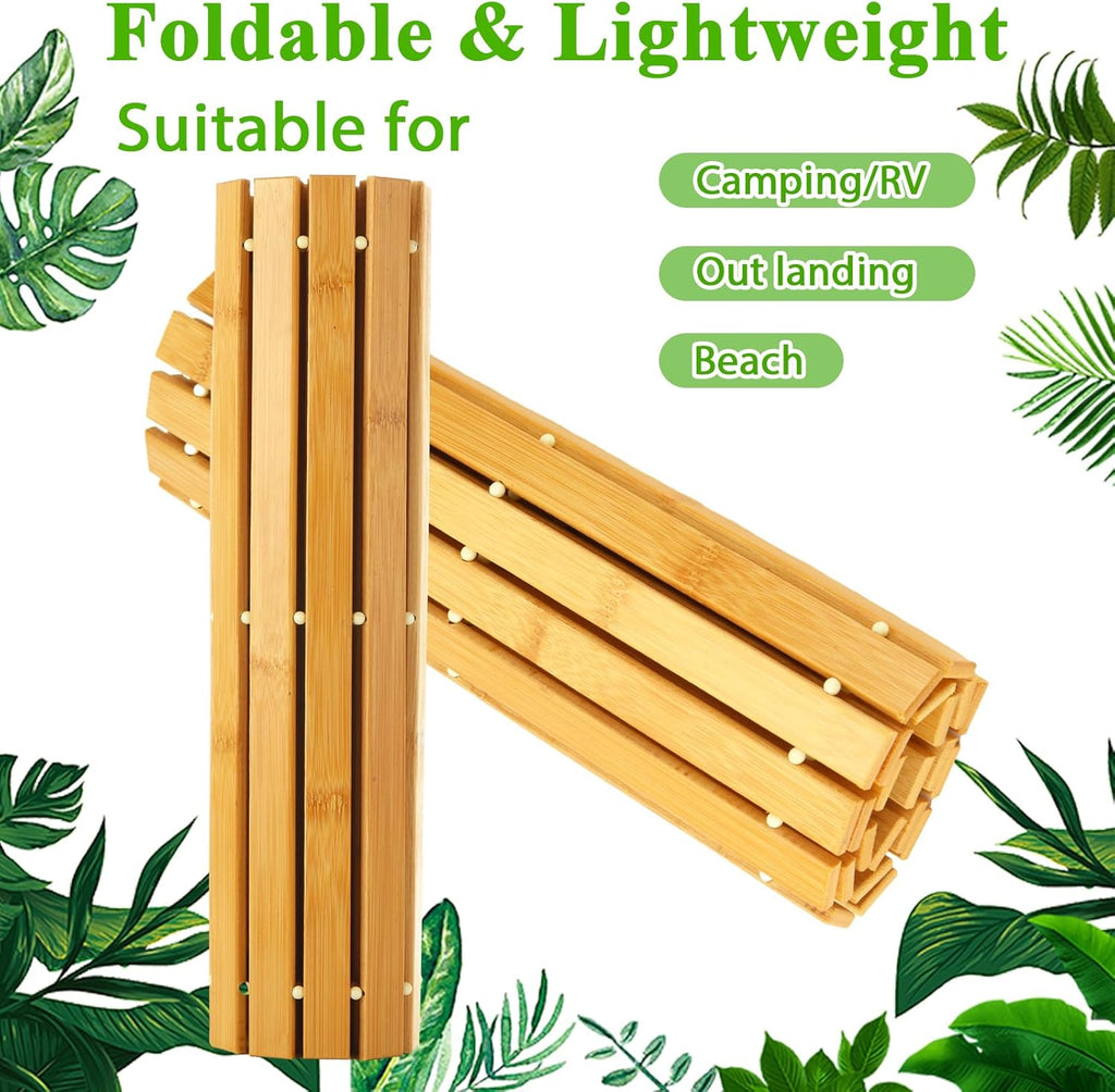 QTLCOHD 2 Pcs Bamboo Bath Mat, 24 x 16 Inches Natural Bamboo Bathroom Shower Mat, Non-Slip Foldable Wood Bath Mat Waterproof for Bathroom, Floor, Bathtub, Sauna, Hot Tub