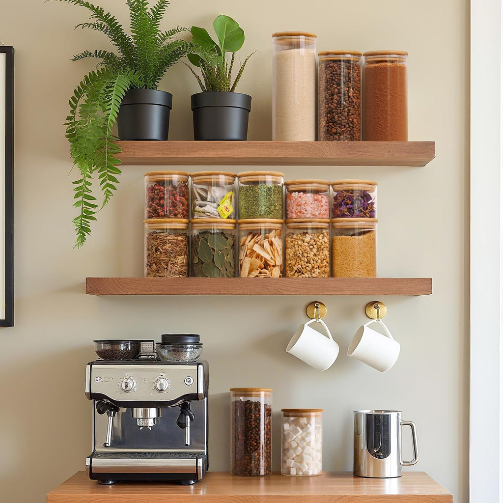 ComSaf 0.8 Qt Glass Food Storage Jars Set of 6, Clear Glass Storage Containers with Lids, Pantry Organization Jar, Spice Jar, Blooming Tea, Coffee and Sugar Container, Small Canister Set for Kitchen