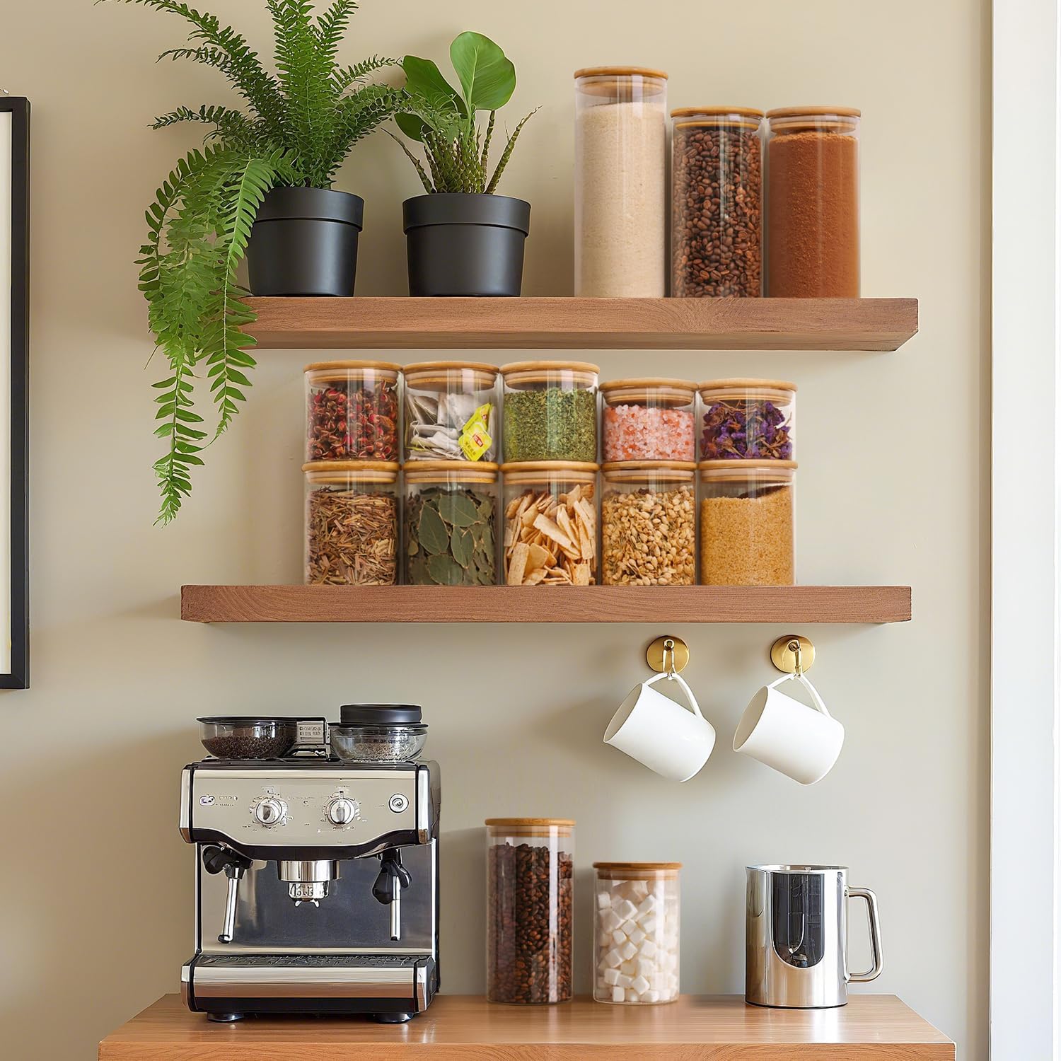 ComSaf 0.8 Qt Glass Food Storage Jars Set of 6, Clear Glass Storage Containers with Lids, Pantry Organization Jar, Spice Jar, Blooming Tea, Coffee and Sugar Container, Small Canister Set for Kitchen