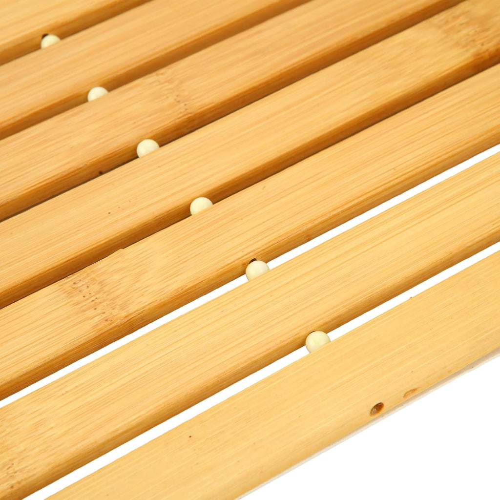 QTLCOHD 2 Pcs Bamboo Bath Mat, 24 x 16 Inches Natural Bamboo Bathroom Shower Mat, Non-Slip Foldable Wood Bath Mat Waterproof for Bathroom, Floor, Bathtub, Sauna, Hot Tub