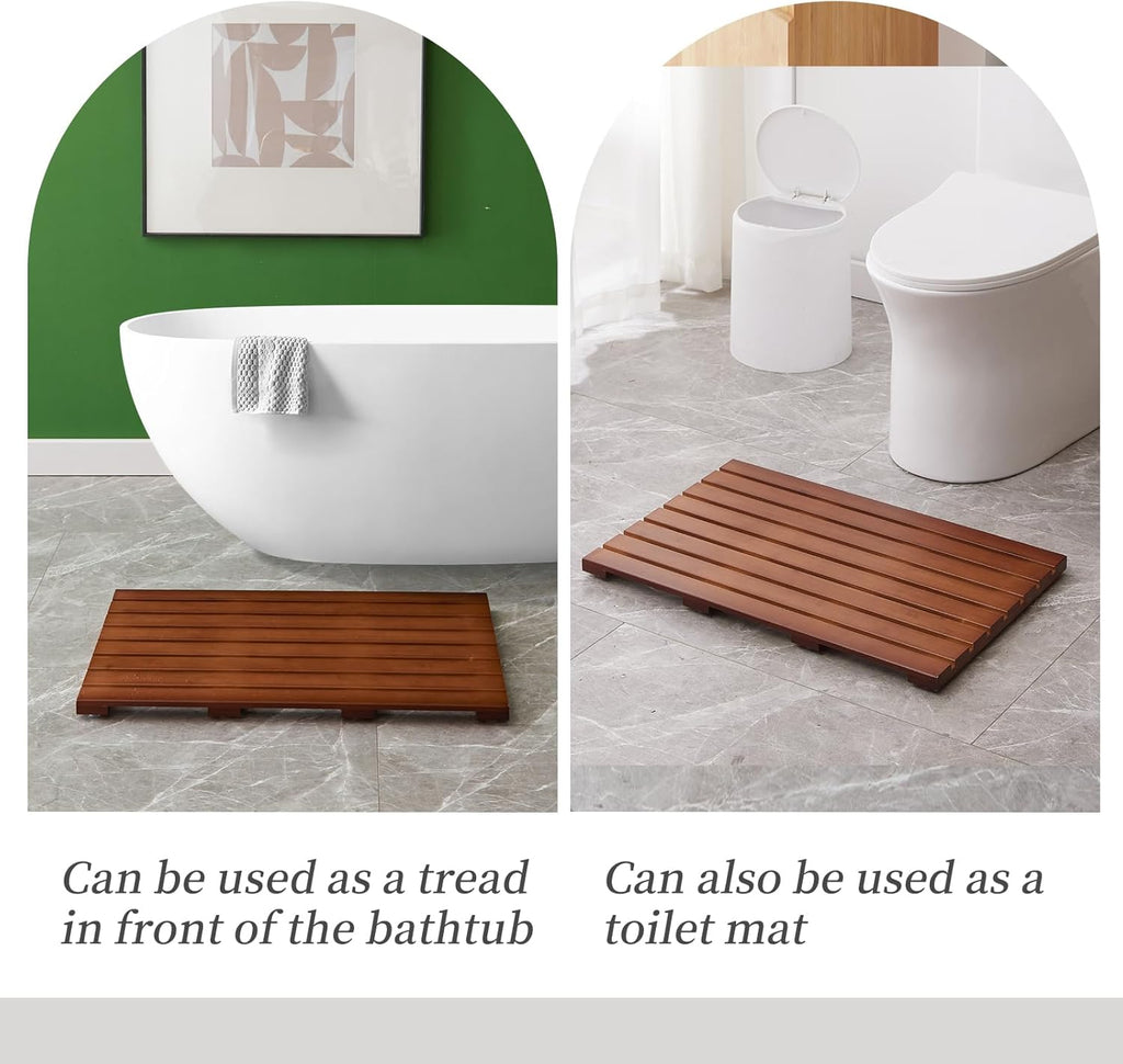 Bamboo Bath Mat for Shower with Non-Slip Rubber,Bathtub Mat,Floor Mat,Shower Mat for Indoor,Outdoor,Spa, Sauna, Pool (Brown, 25.5 * 17 * 1.4 inches)