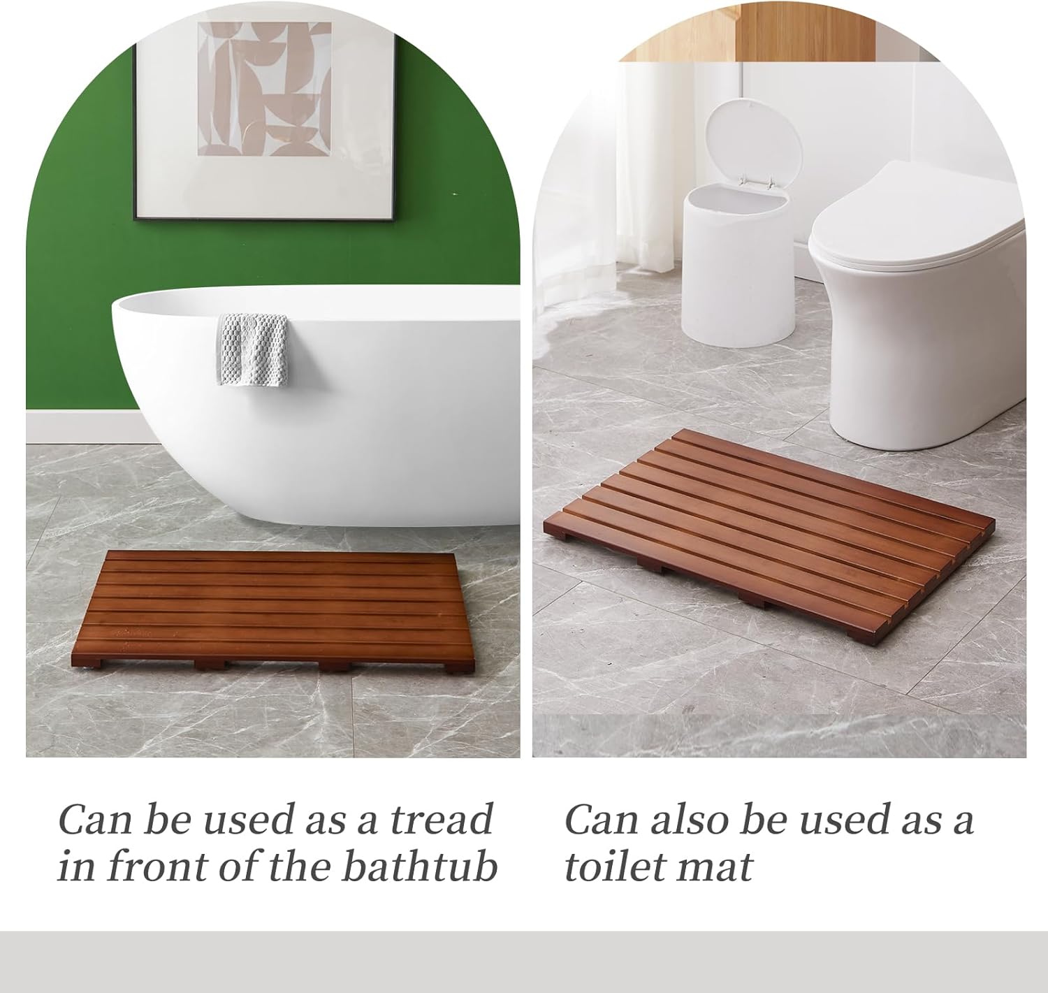 Bamboo Bath Mat for Shower with Non-Slip Rubber,Bathtub Mat,Floor Mat,Shower Mat for Indoor,Outdoor,Spa, Sauna, Pool (Brown, 25.5 * 17 * 1.4 inches)
