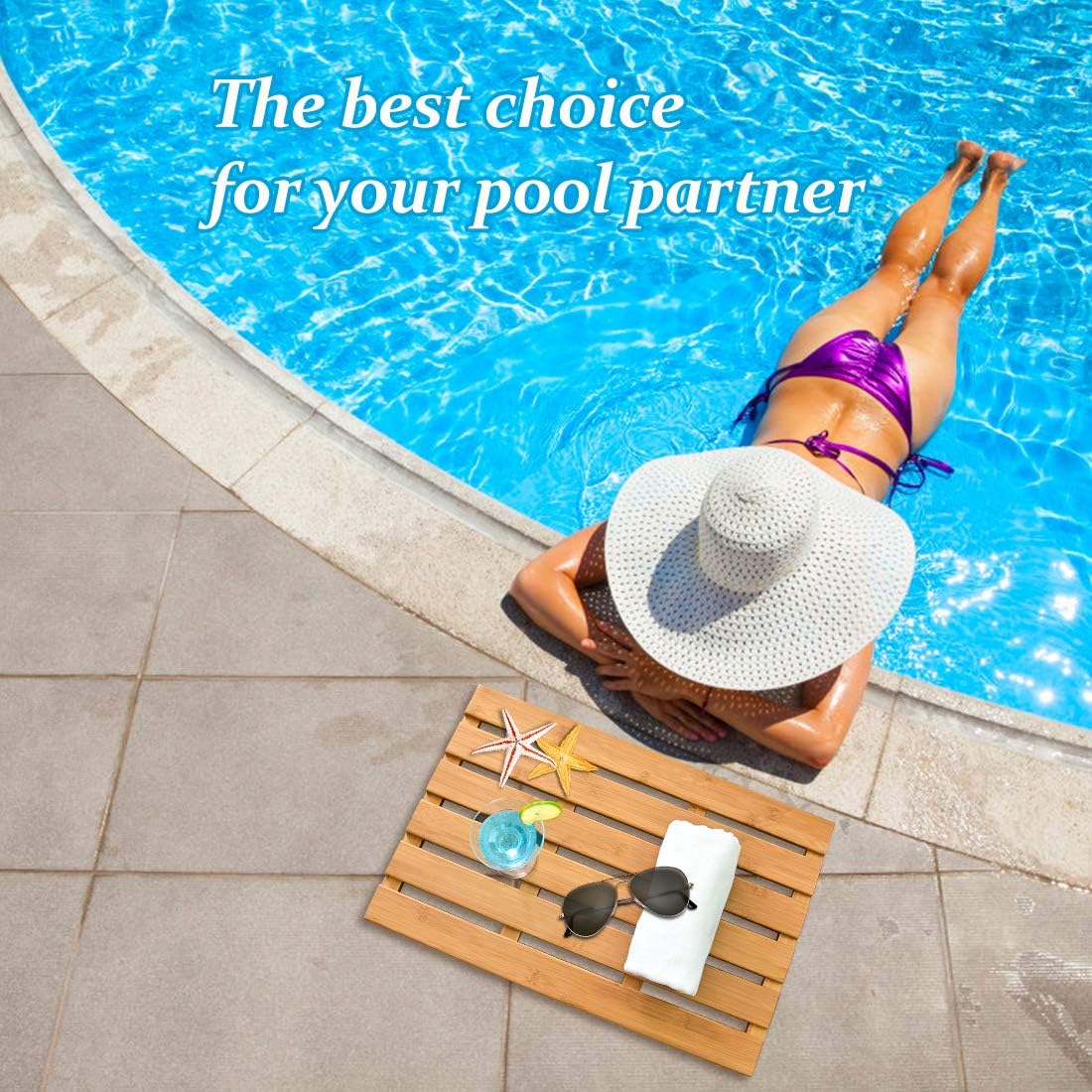 Bath Mat for Luxury Shower - Non-Slip Bamboo Sturdy Water Proof Bathroom Carpet for Indoor or Outdoor Use