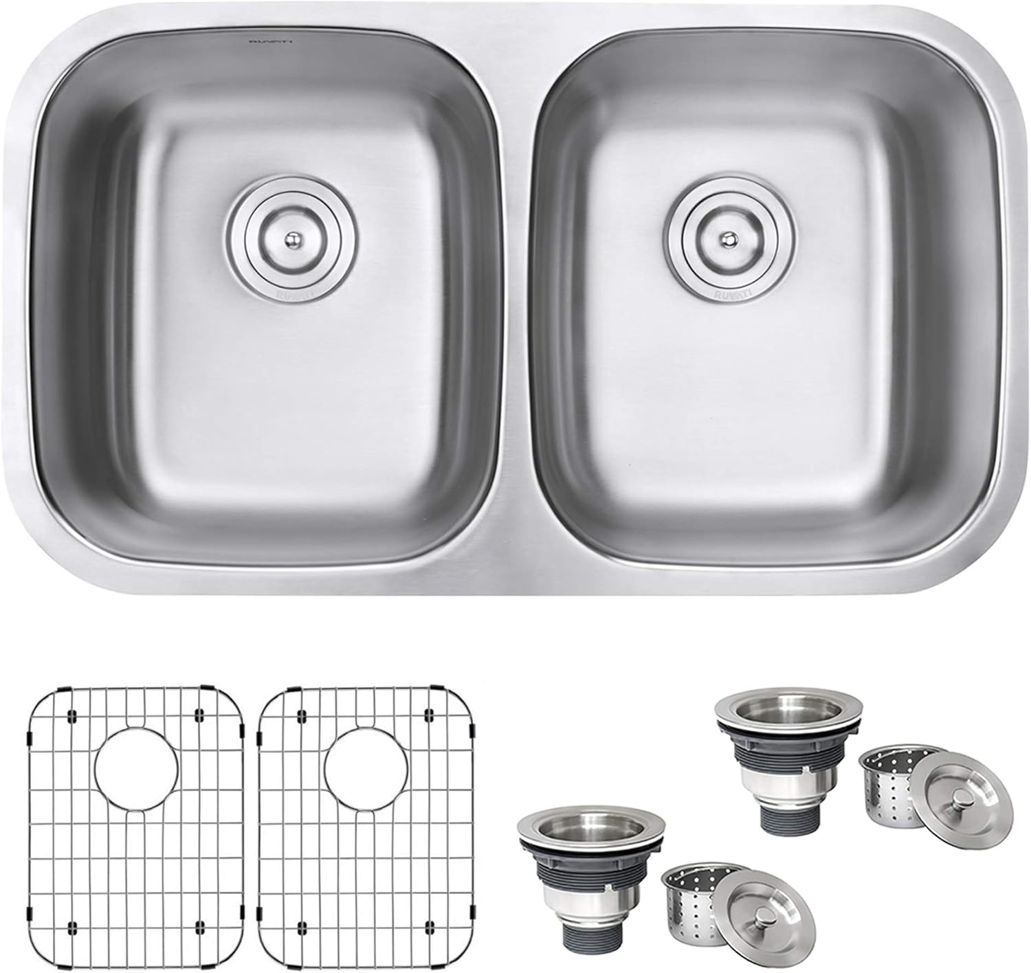 Ruvati 29-inch Undermount Kitchen Sink – 50/50 Double Bowl Kitchen Sink, 16 Gauge T-304 Stainless Steel Sinks, Deep Basin Sinks, Brushed Finish – RVM4301
