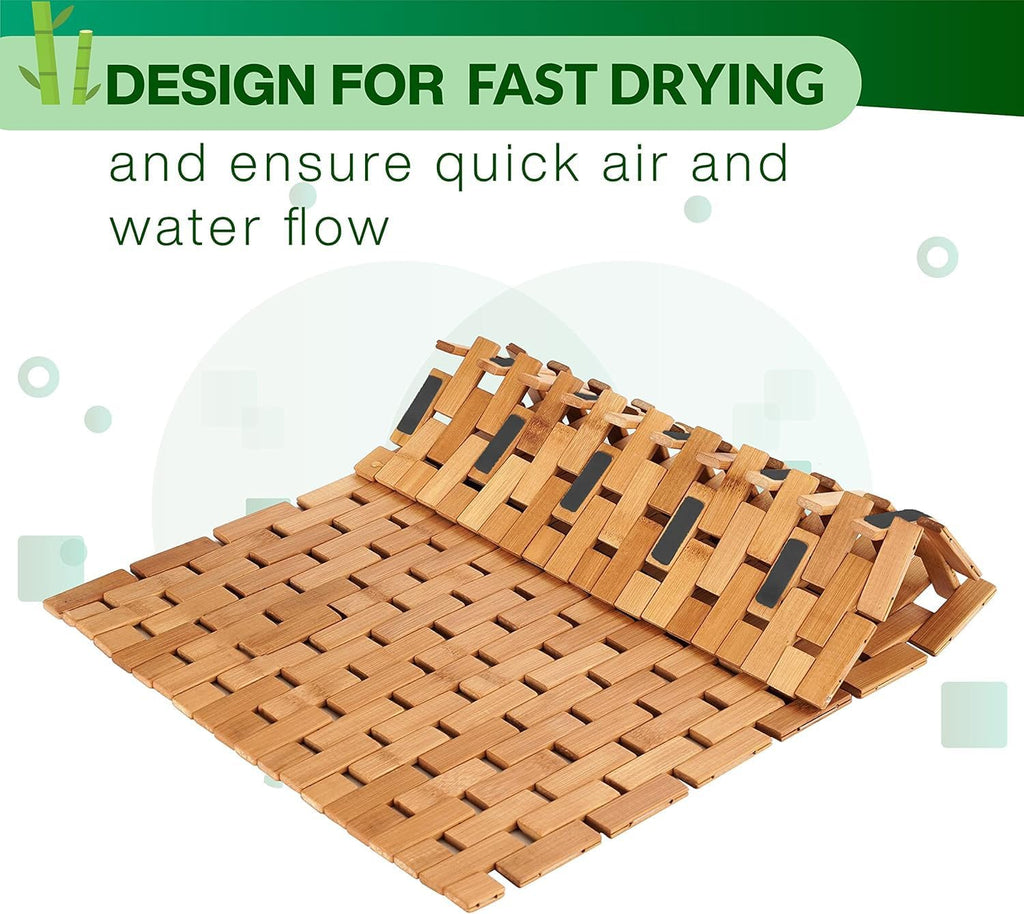 Bamboo Bath Mat for Bathroom - Large, 34 x 18 x 0.4 Inches [LxWxH] Foldable Wood Bathmat, Accessories and Decor for Bathroom Sauna Spa Tub and Door Area - Underlay for Rugs