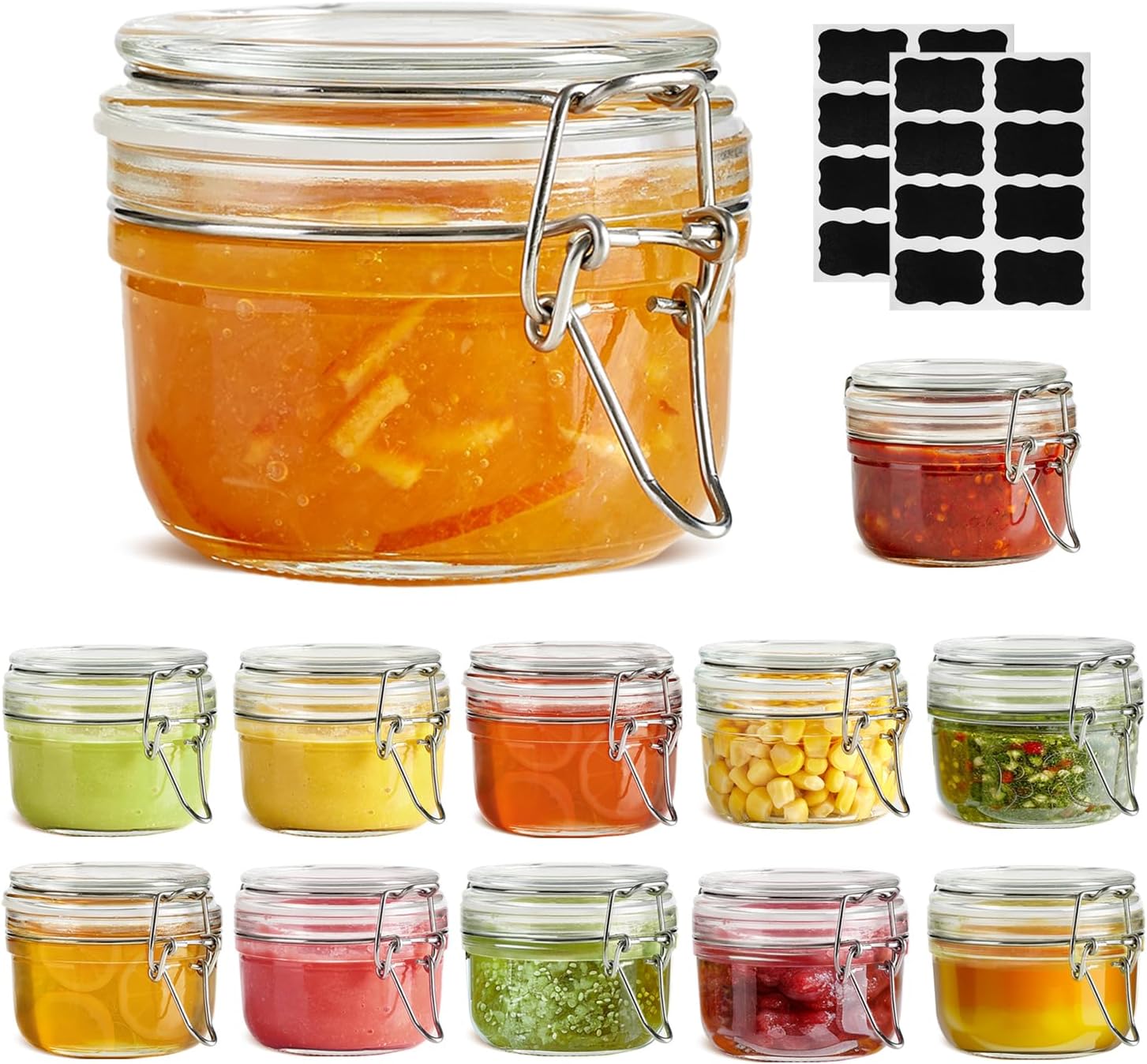 ComSaf 8oz Small Airtight Glass Jars Set of 6 with Lid Food Storage Jar Round, Mini Storage Container with Clear Preserving Seal Wire Clip Fastening for Kitchen Canning, Jam, Spice, Honey, Mason Jars