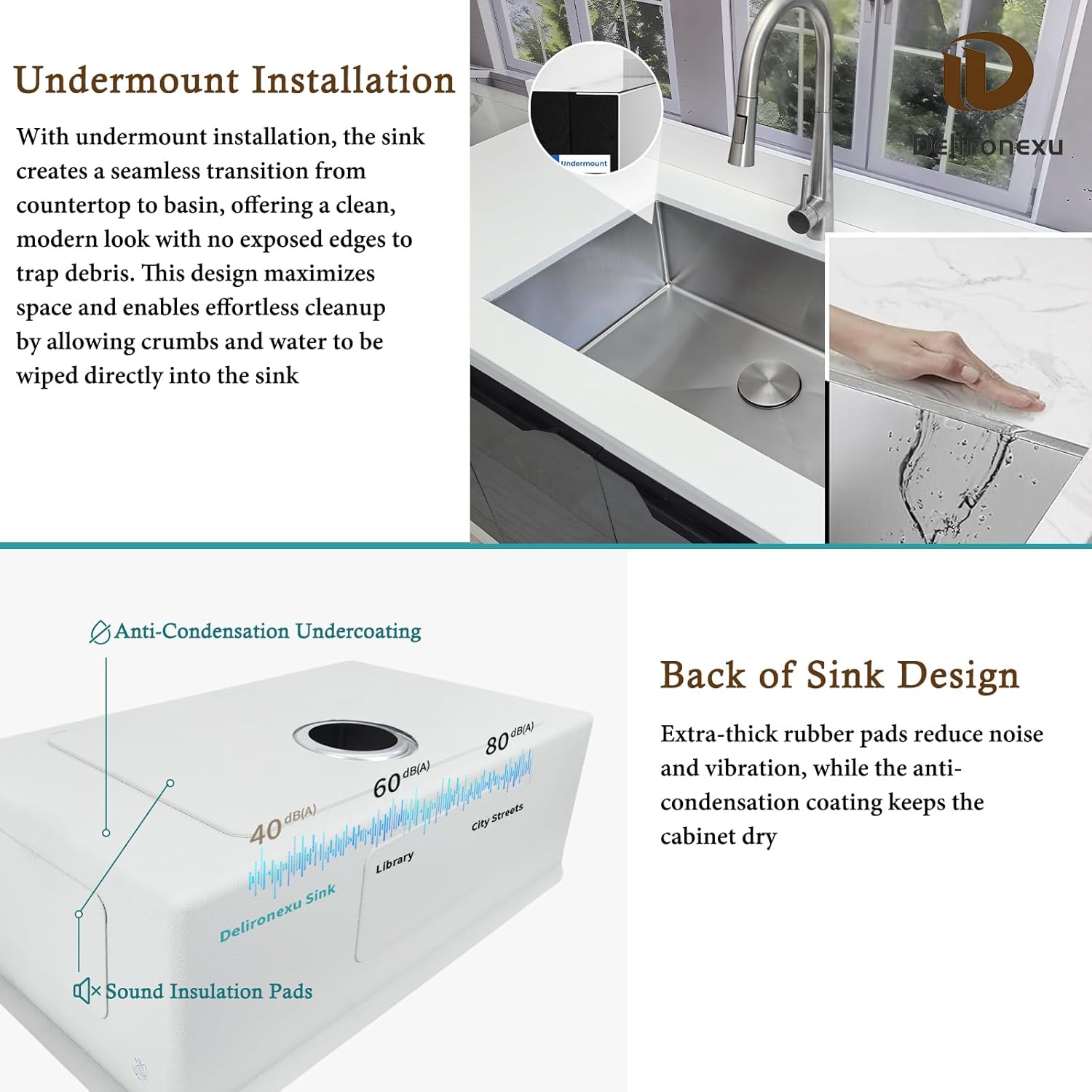 30 Inch Undermount Kitchen Sink - Delironexu 18 Gauge Stainless Steel Single Bowl Kitchen Sinks 30"x18"x9" Handmade Design with Brushed, Includes Drain Kit (No Additional Accessories)