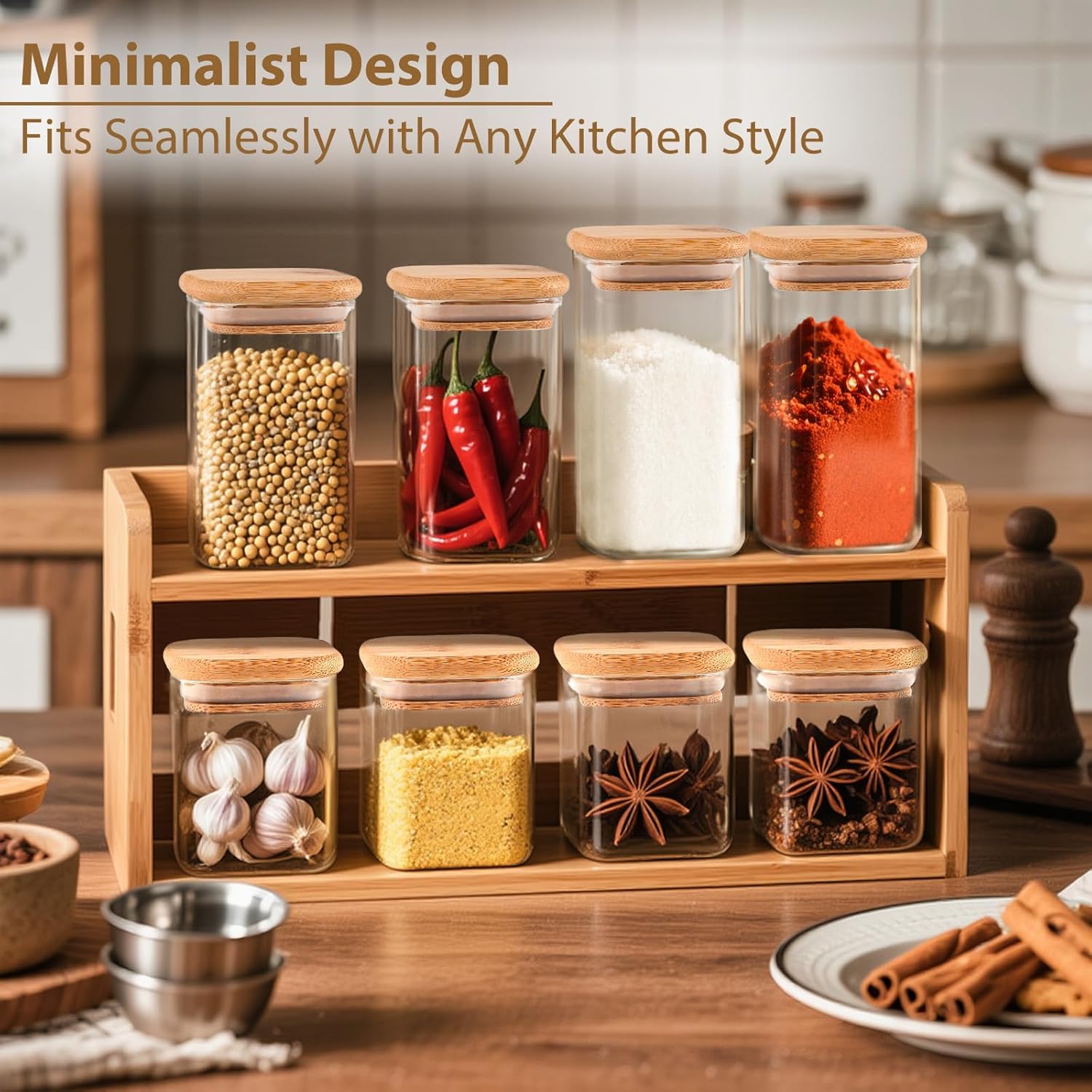 TBWIND 12 Pack 8 oz Square Glass Spice Jars with Lids and Labels – Airtight Small Spice Containers Set, Clear Glass Storage Jars for Seasoning, Spices, Kitchen Pantry Organization