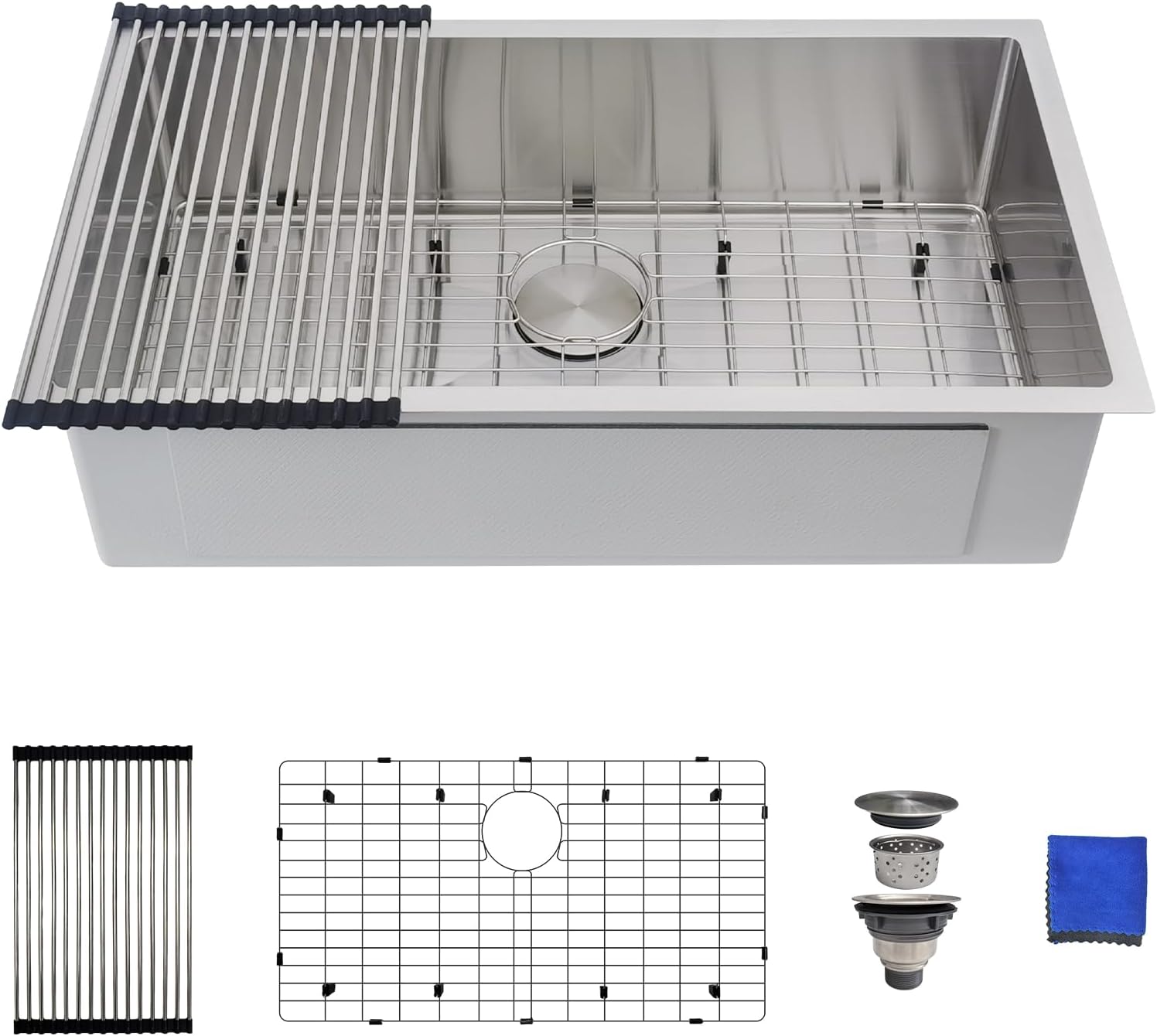 30 Inch Undermount Kitchen Sink - Delironexu 18 Gauge Stainless Steel Single Bowl Kitchen Sinks 30"x18"x9" Handmade Design with Brushed, Includes Drain Kit (No Additional Accessories)