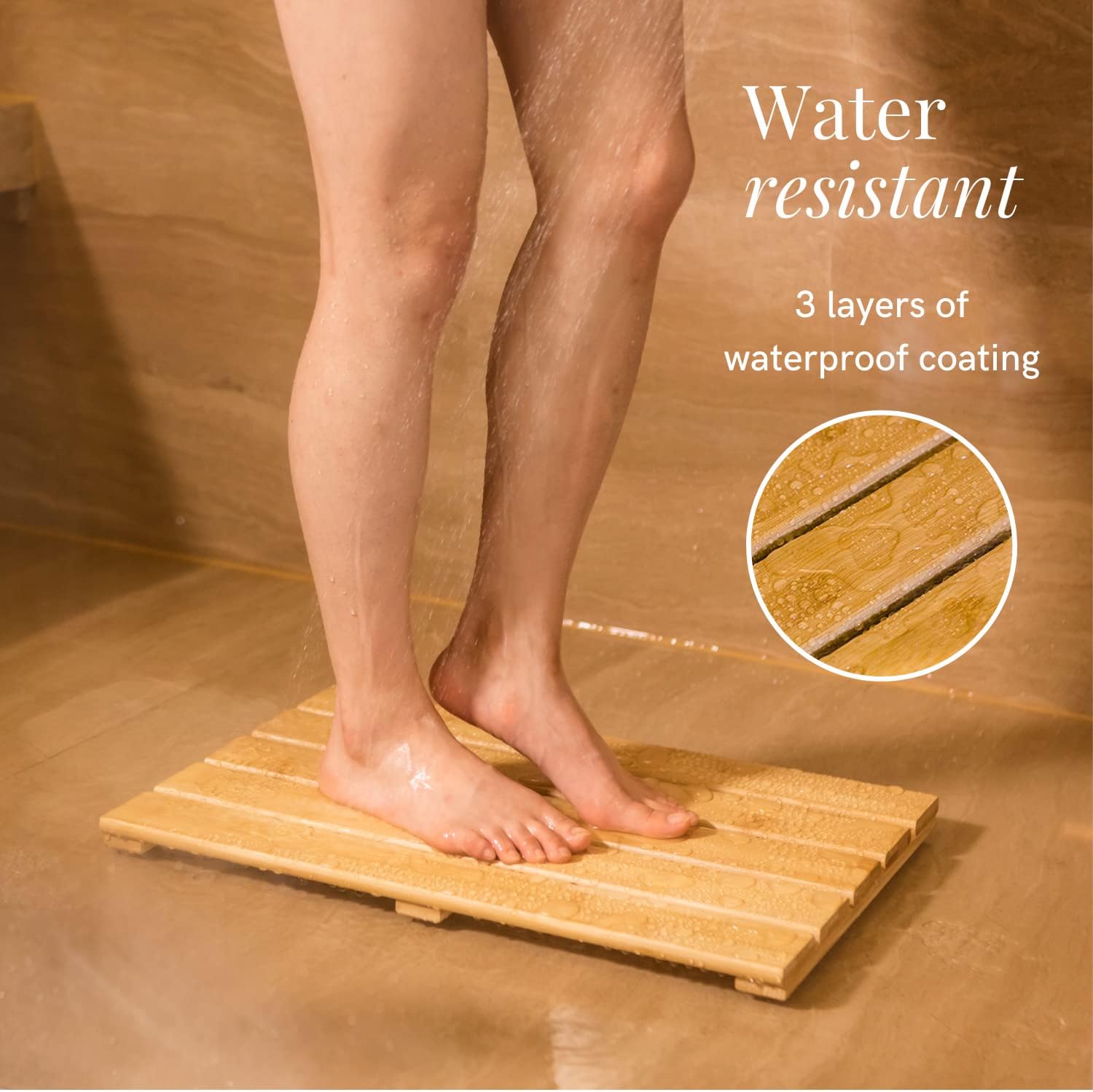 GOBAM Natural Bamboo Bath Mat - Non-Slip Shower & Bathtub Mat, Easy Clean Indoor & Outdoor Floor Mat for Spa, Sauna, Pool - Small 19.7 x 13 inches