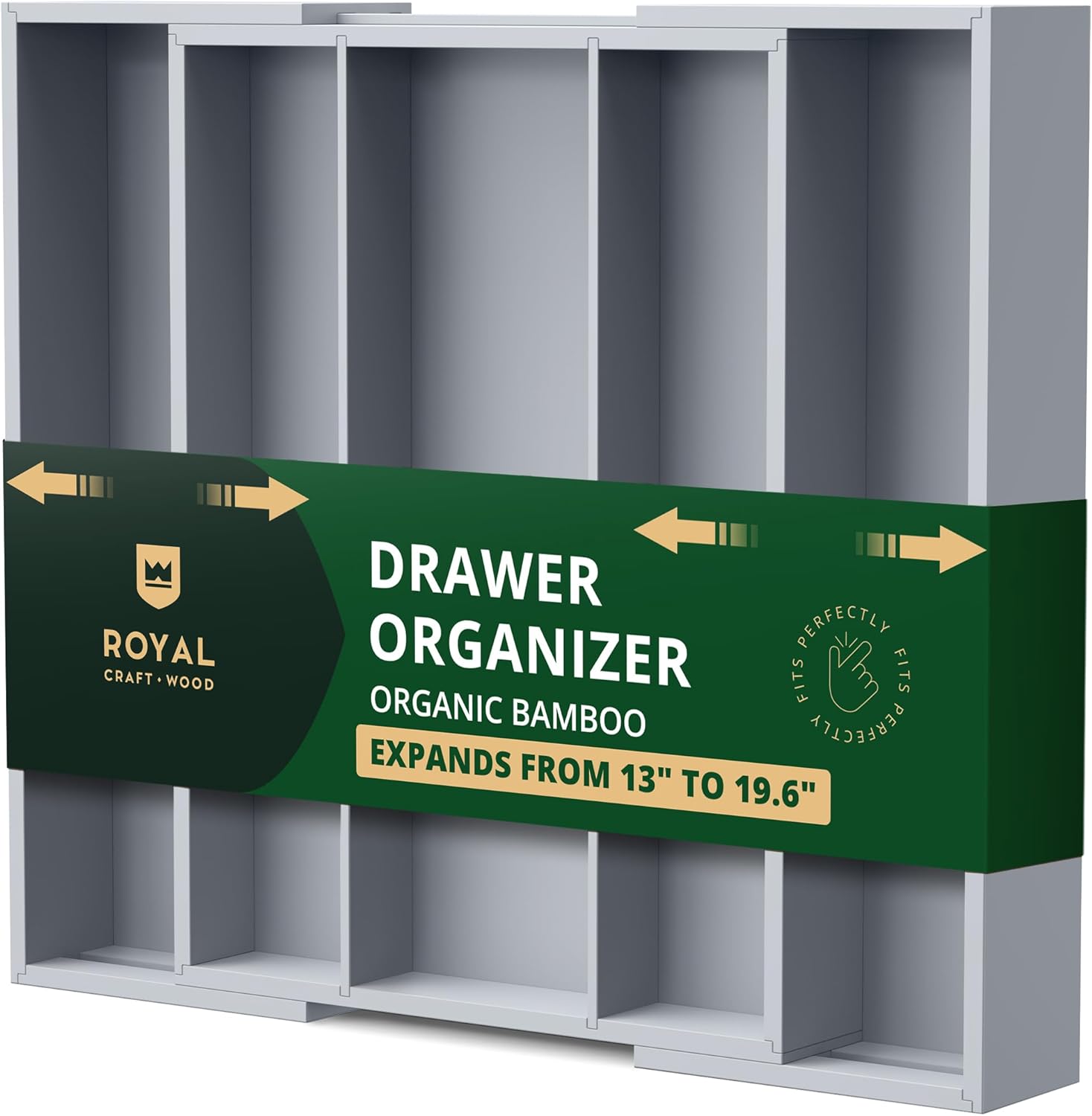 ROYAL CRAFT WOOD Luxury Bamboo Kitchen Drawer Organizer - Silverware Organizer, Utensil Holder & Cutlery Tray Drawer Dividers for Flatware (9 Slot, Natural)