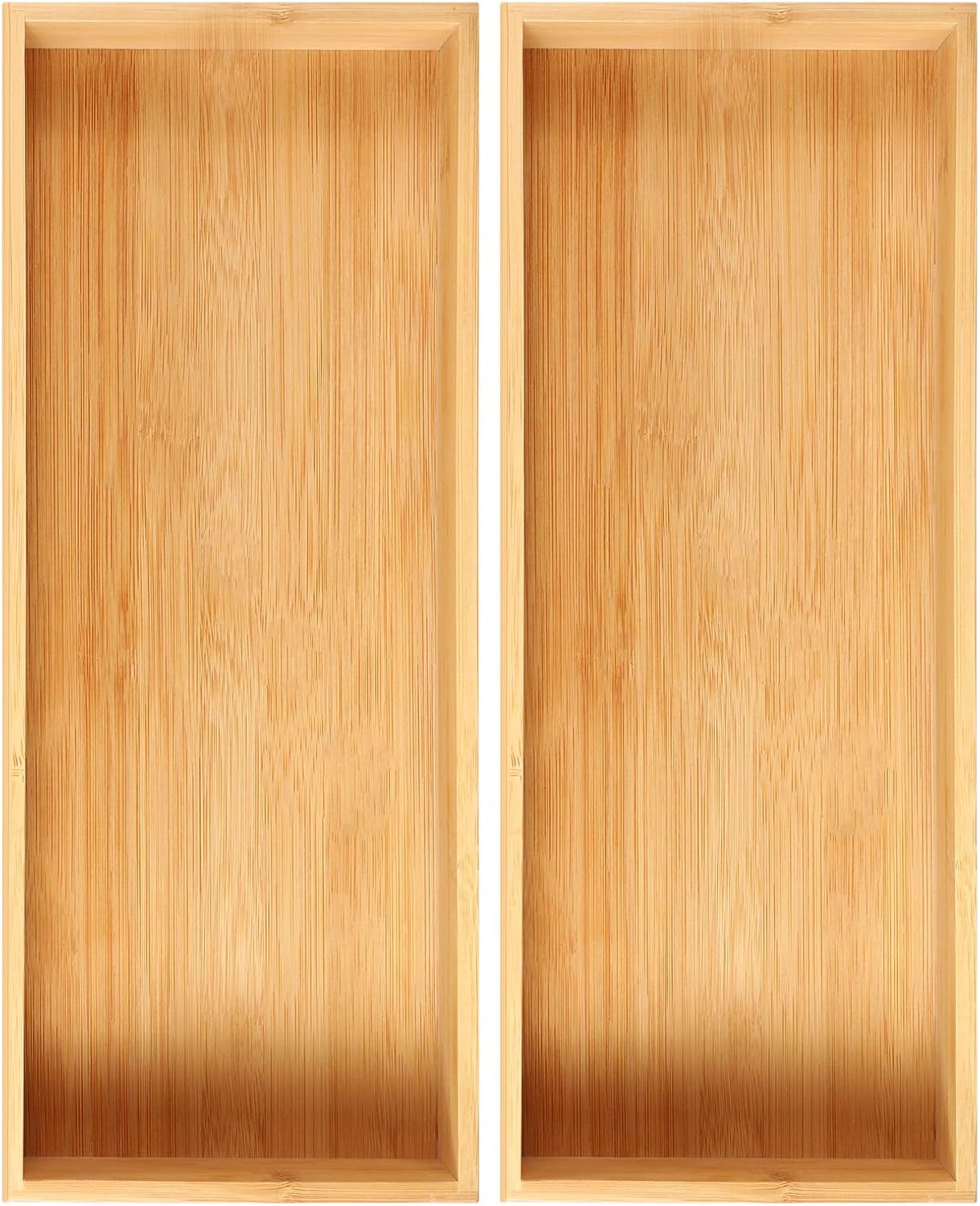 Fabsome Drawer Organizer, Set of 9 Bamboo Wood Kitchen Makeup Desk Junk Tea Drawer Storage Boxes Bins for Cutlery Silverware Utensils Flatware, Small Wooden Container Tray for Bathroom, Office