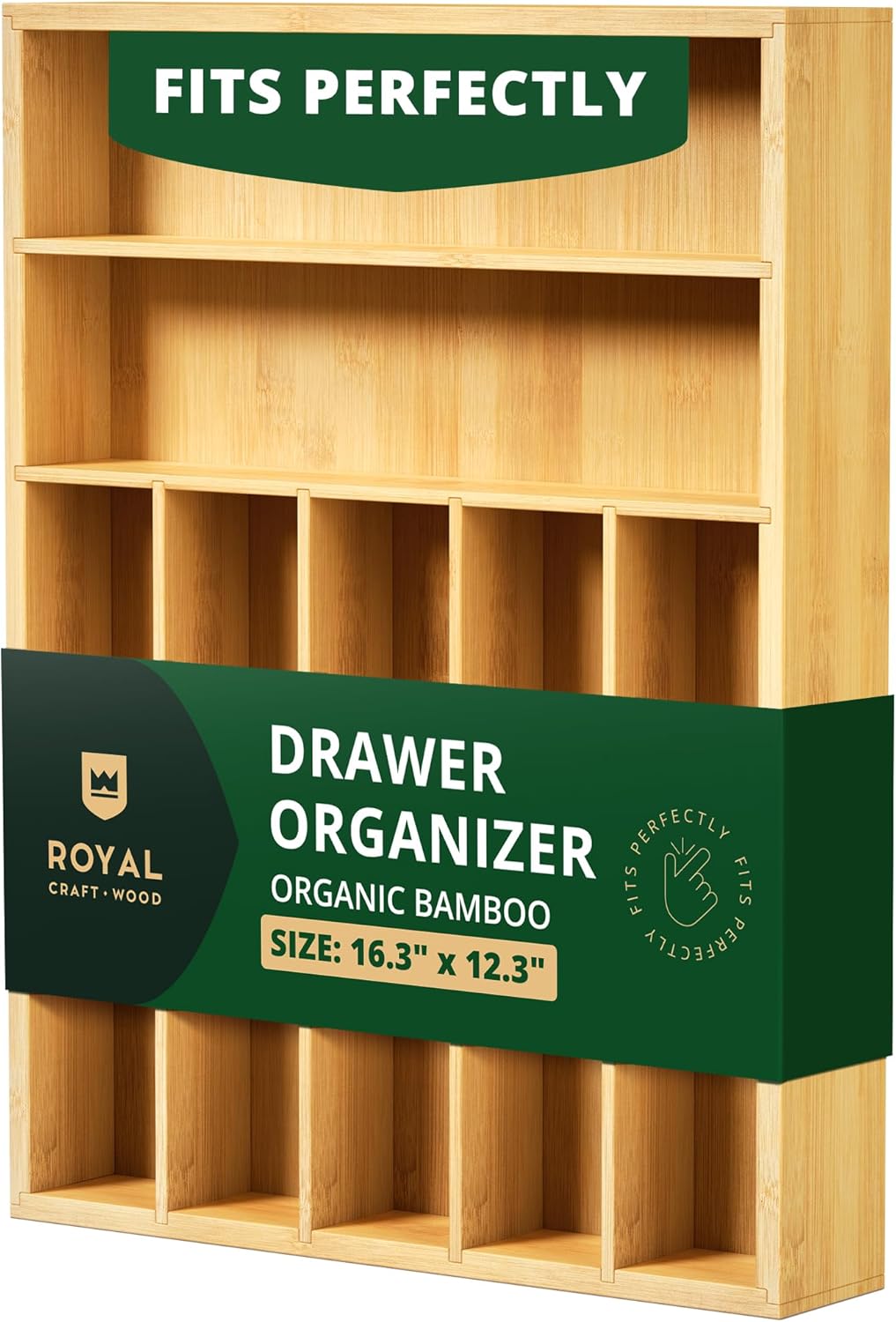 ROYAL CRAFT WOOD Luxury Bamboo Kitchen Drawer Organizer - Silverware Organizer, Utensil Holder & Cutlery Tray Drawer Dividers for Flatware (9 Slot, Natural)