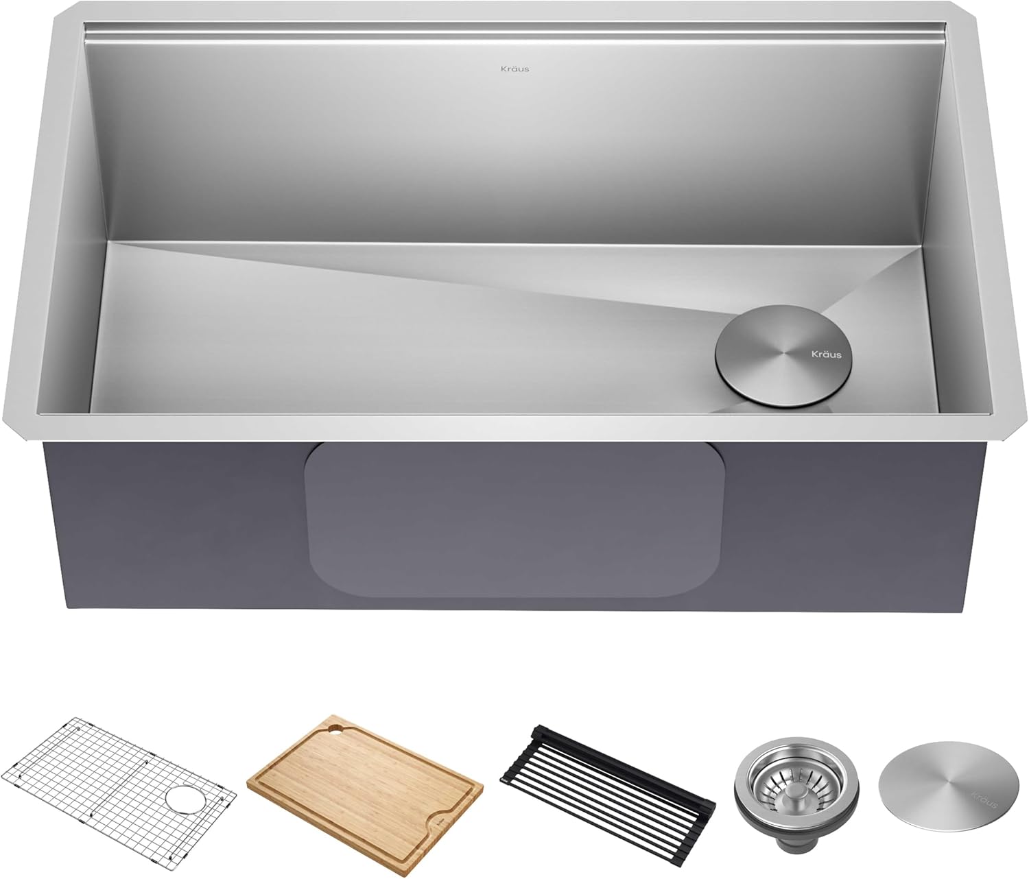 KRAUS Kore 32-Inch Undermount Workstation 16 Gauge Single Bowl Stainless Steel Kitchen Sink with Accessories, KWU110-32