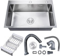 DuyviSteil 30" x 18" x 9" Topmount Kitchen Sink, 304 Stainless Steel Drop in Single Bowl Sink with Basket Strainer for RV, Travel Trailer, Garage(Nano)
