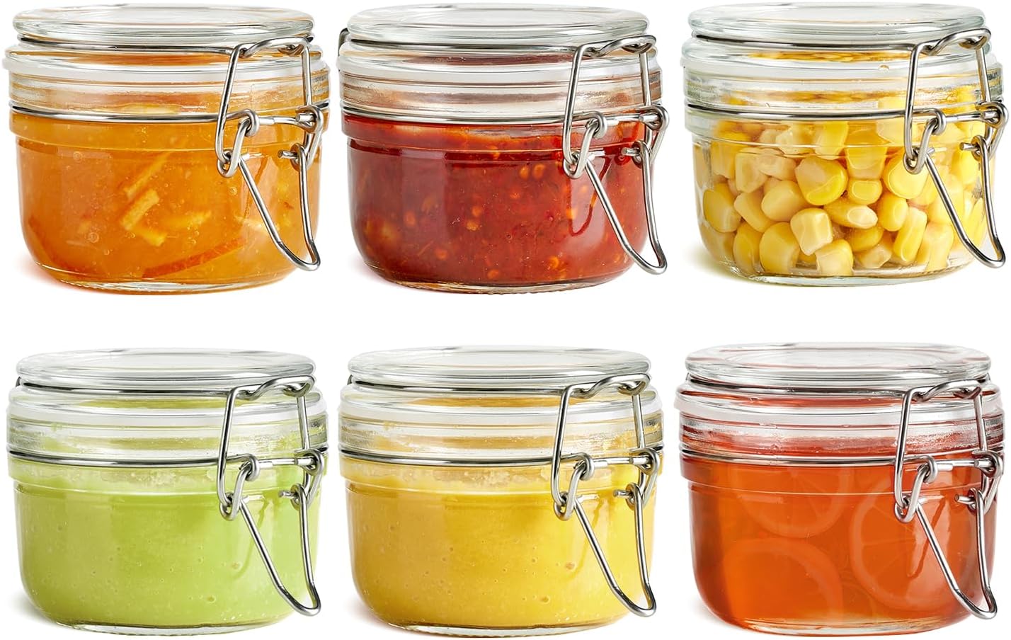 ComSaf 8oz Small Airtight Glass Jars Set of 6 with Lid Food Storage Jar Round, Mini Storage Container with Clear Preserving Seal Wire Clip Fastening for Kitchen Canning, Jam, Spice, Honey, Mason Jars