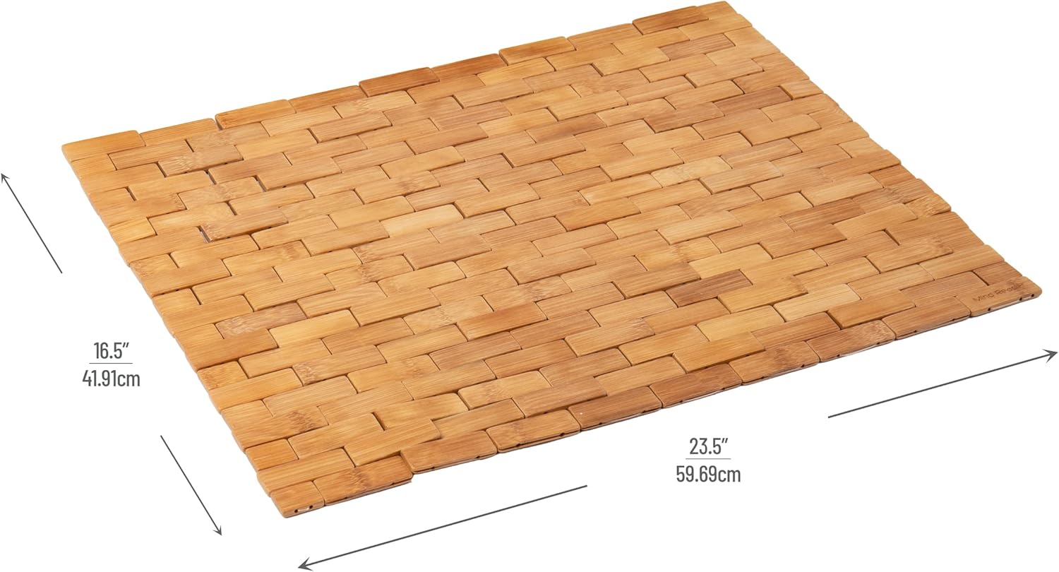 Mind Reader Bath Mat, Shower Mat, Bathtub Mat, Bathroom Accessory, Wood, Rayon from Bamboo, 23.5"L x 16.5"W x 0.4"H, Brown