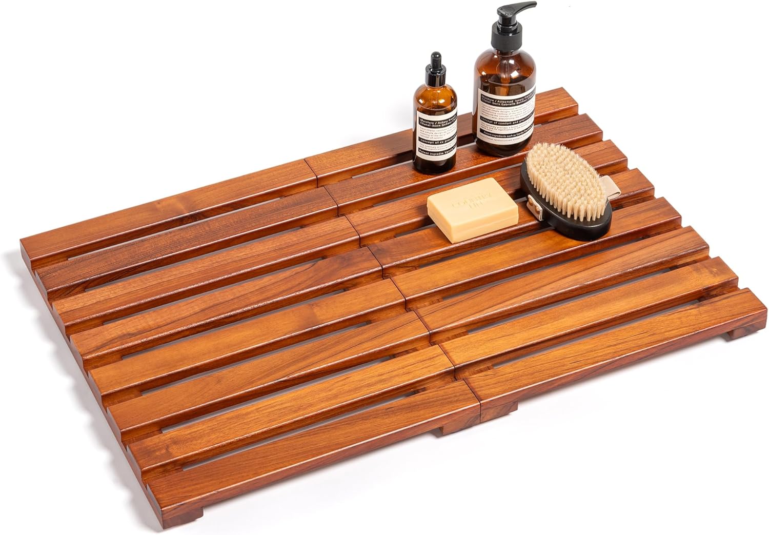 Teak Shower Mat - Premium Non-Slip Bath Mat for Bathtub & Shower, Natural Wooden Bathroom Floor Mat, Spa-Style Fast-Drying Bathtub Tray, Solid Teak Wood (21"x14")