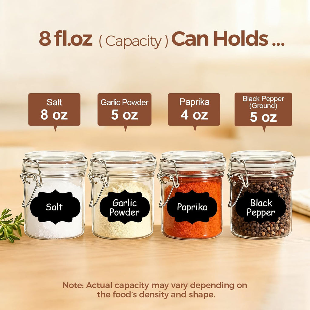 ComSaf 8oz Small Airtight Glass Jars Set of 6 with Lid Food Storage Jar Round, Mini Storage Container with Clear Preserving Seal Wire Clip Fastening for Kitchen Canning, Jam, Spice, Honey, Mason Jars