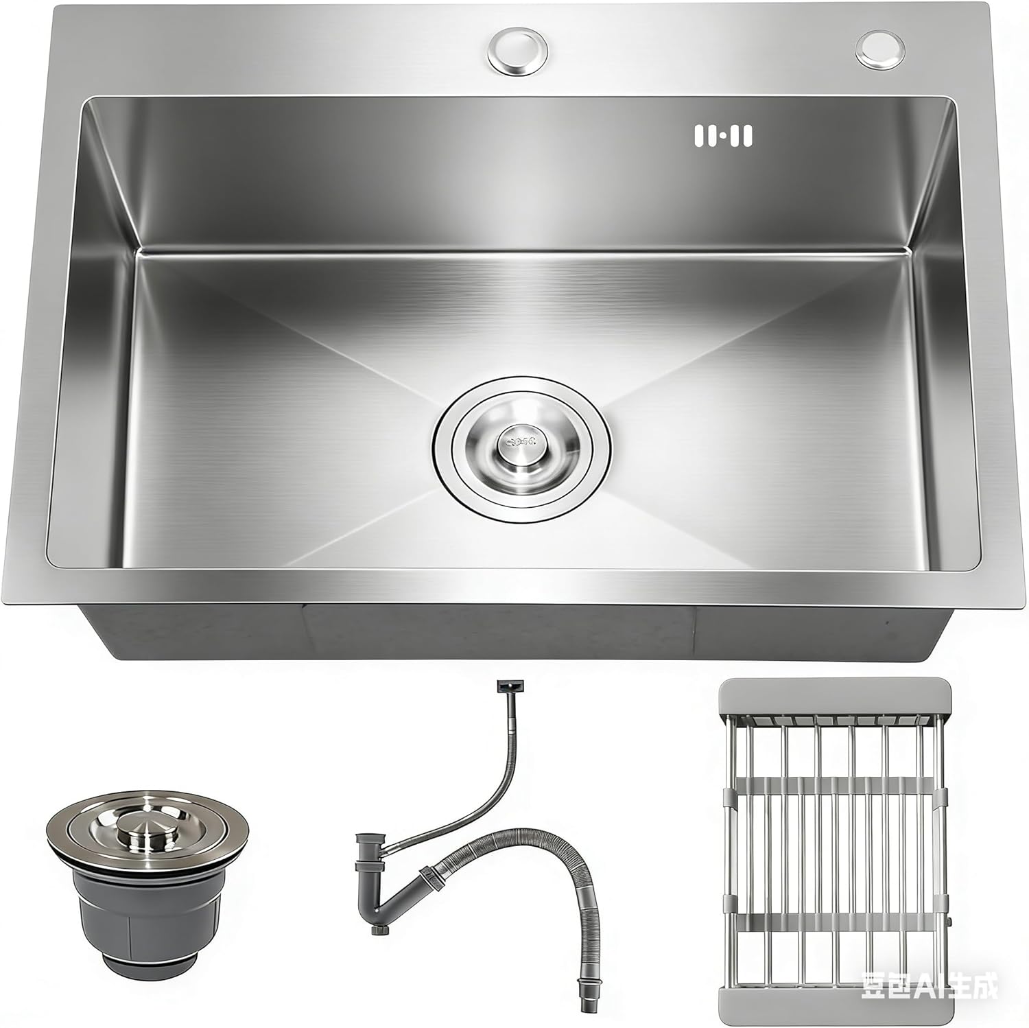DuyviSteil 30" x 18" x 9" Topmount Kitchen Sink, 304 Stainless Steel Drop in Single Bowl Sink with Basket Strainer for RV, Travel Trailer, Garage(Nano)