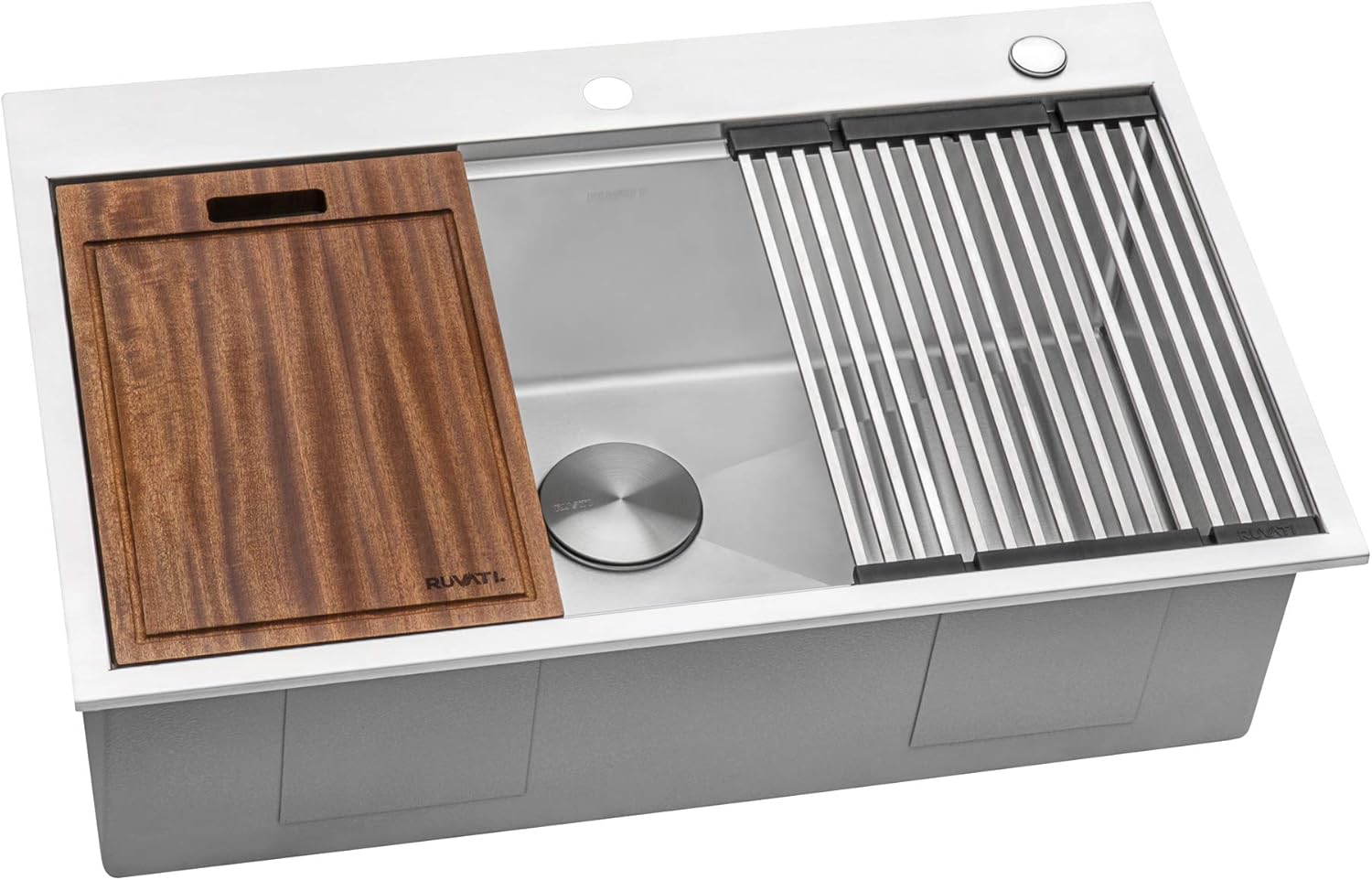 Ruvati 28-inch Undermount 16 Gauge Stainless Steel Workstation Kitchen Sink Single Bowl – Soundproof Multifunction Chef Sink with Cutting Board & Accessories, Brushed Finish Hides Scratches – RVH8309