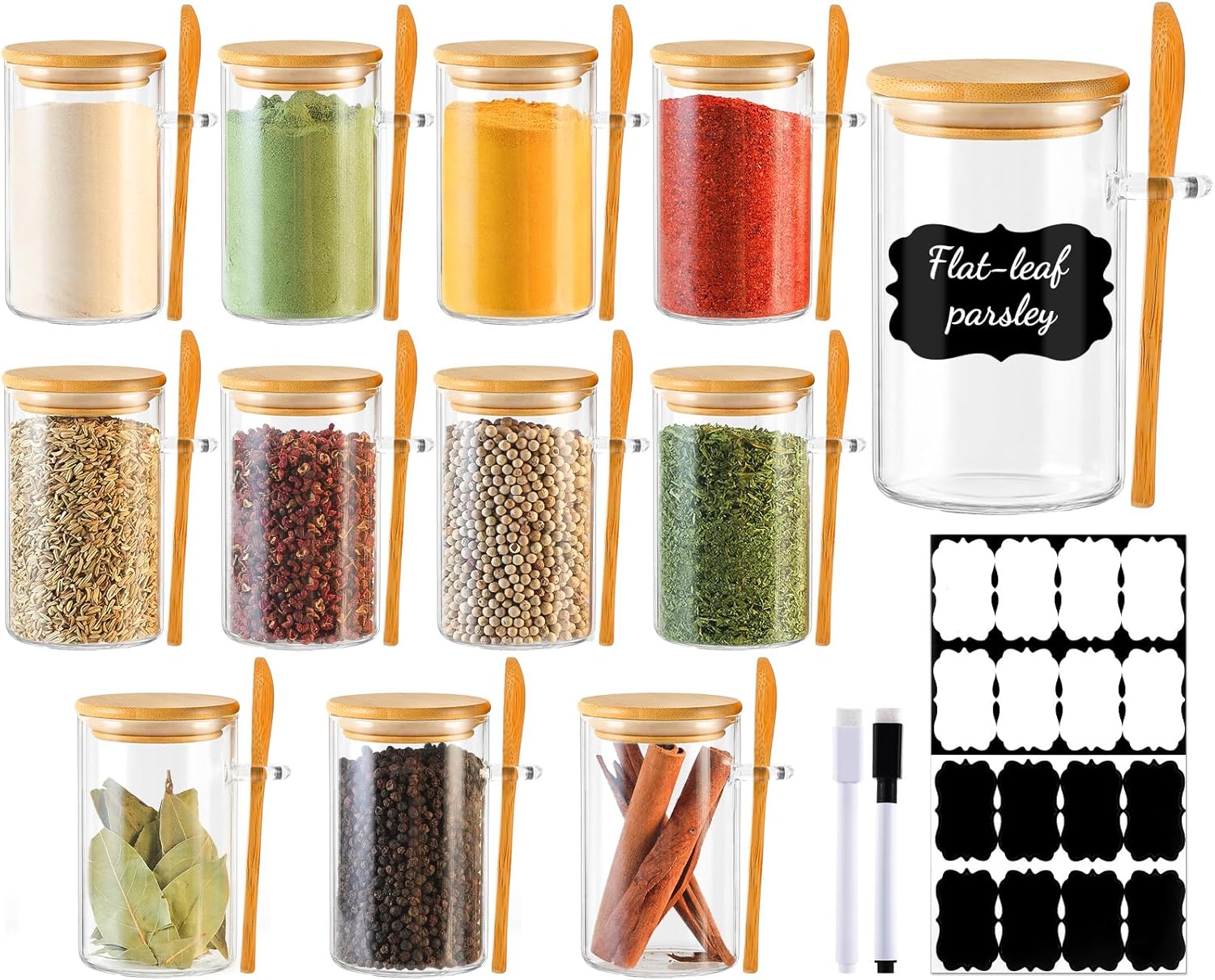 TBWIND 12 Pack 8 oz Square Glass Spice Jars with Lids and Labels – Airtight Small Spice Containers Set, Clear Glass Storage Jars for Seasoning, Spices, Kitchen Pantry Organization